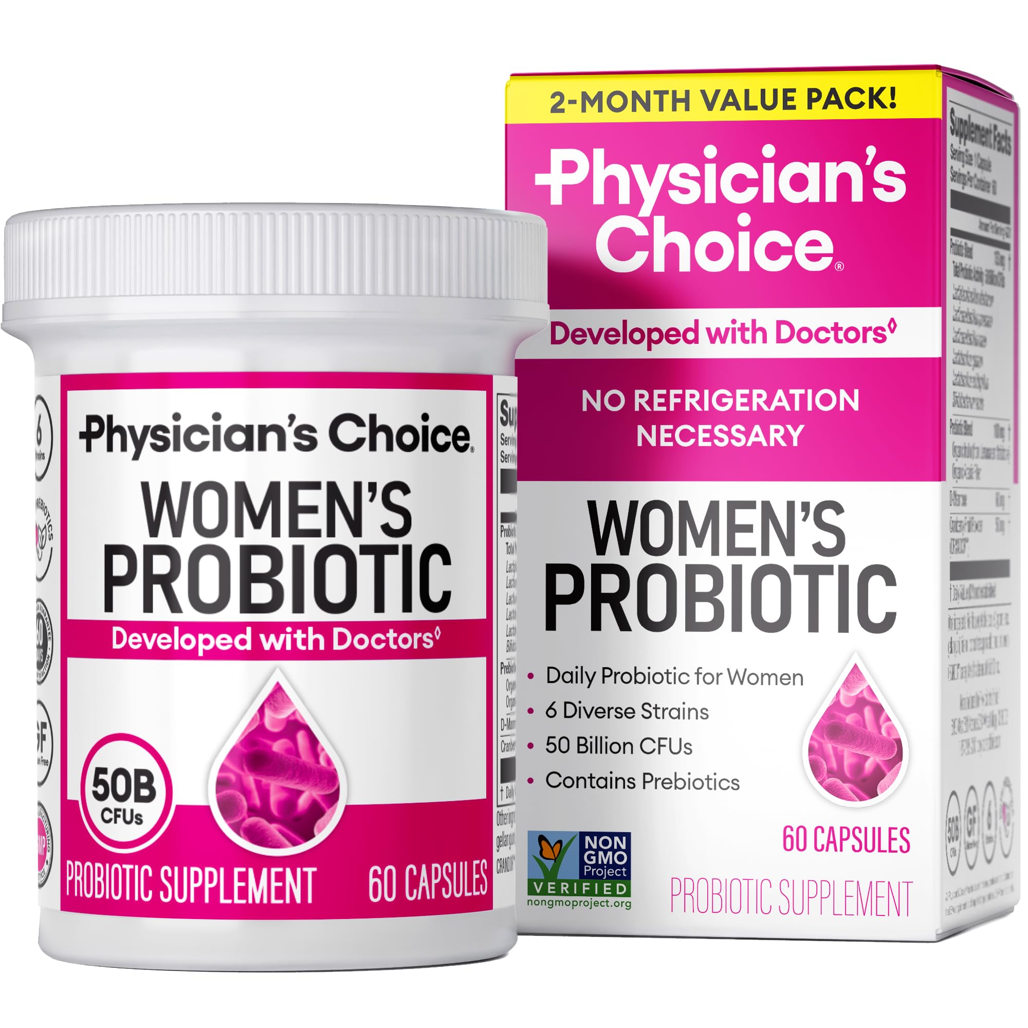 Probióticos Physician's CHOICE: botella frontal para uso diario y apoyo digestivo
