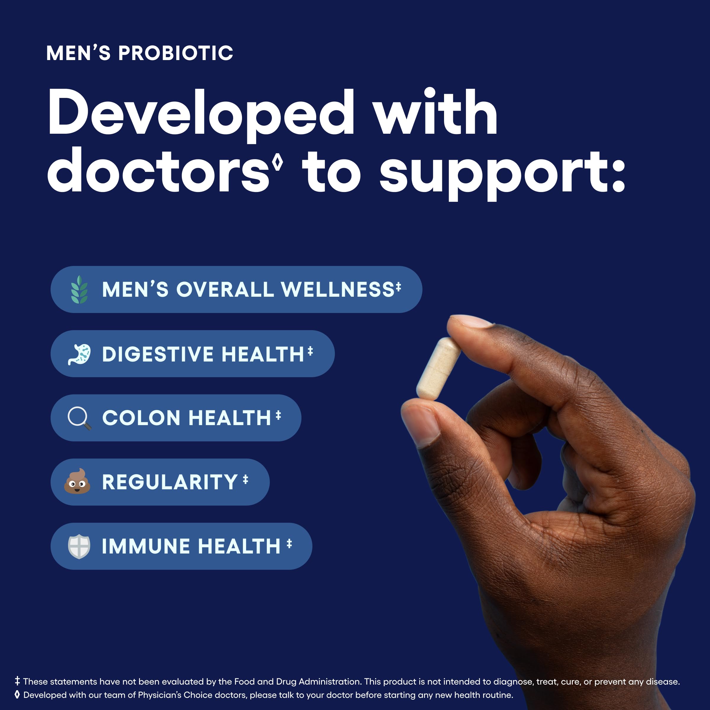 Etiqueta de ingredientes de Physician's Choice Probiotics con prebióticos orgánicos.