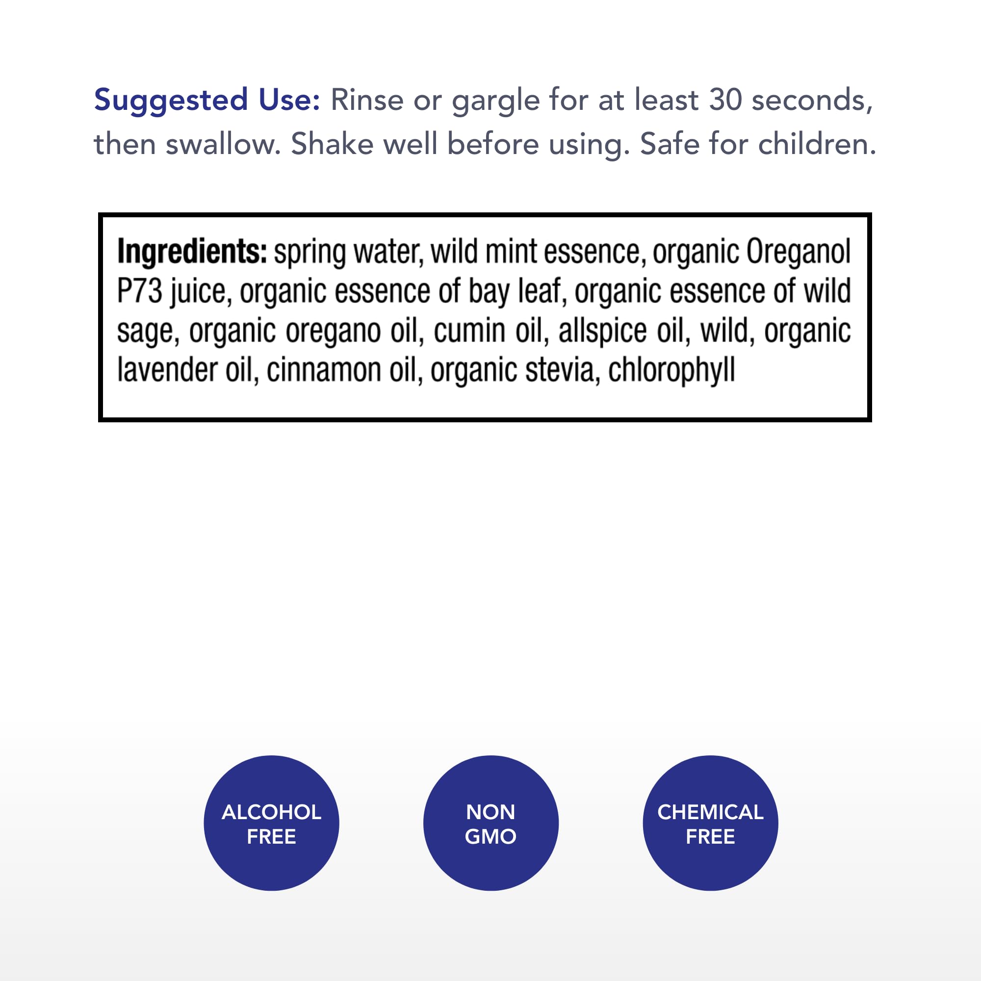 Physician's Strength Dental Swirl y Swallow: etiqueta resalta ingredientes naturales y ausencia de fluoruro