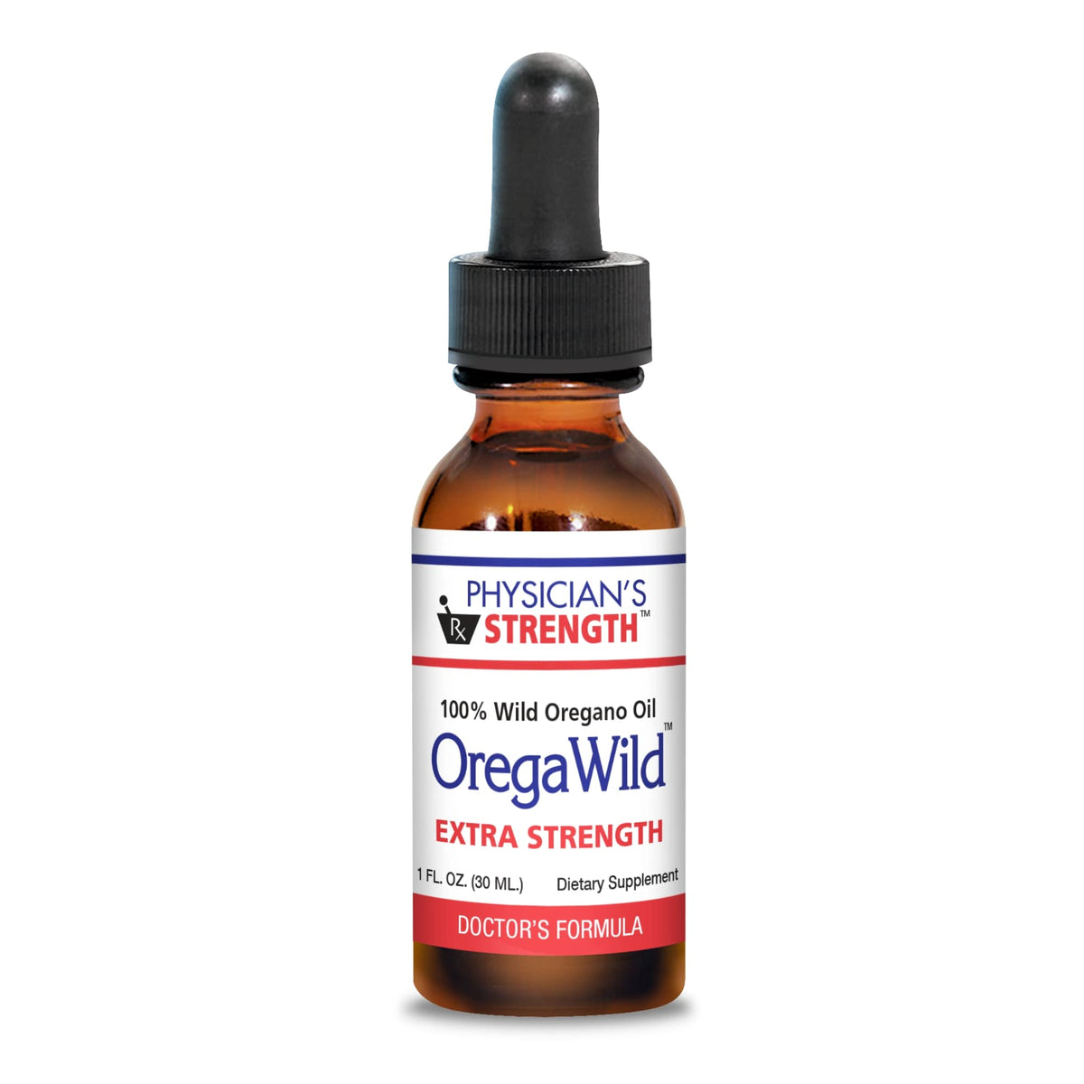 Physician's Strength OregaWild frasco de aceite de orégano salvaje, aroma intenso para uso diario.