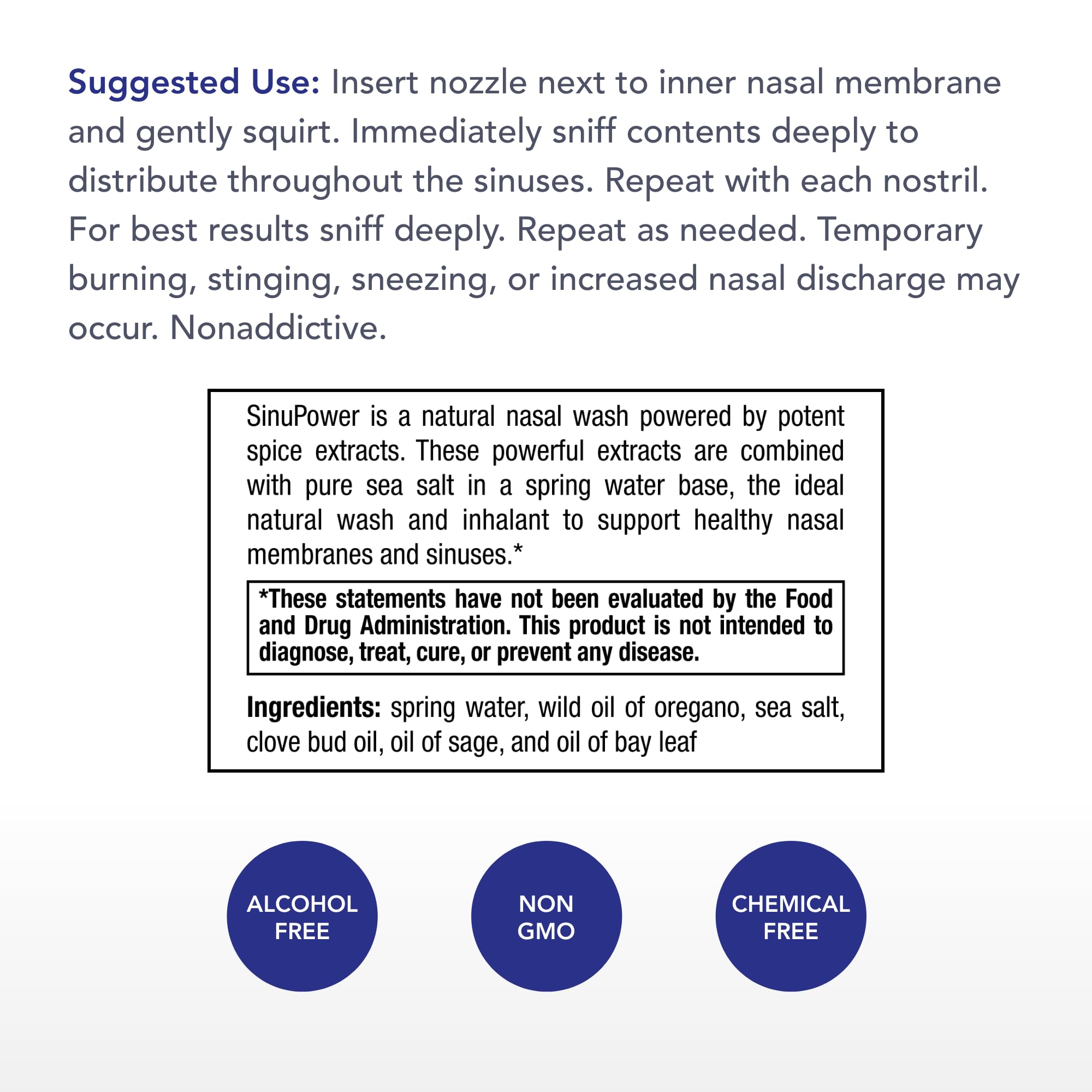 Physician's Strength SinuPower Mist, envase-30ml, uso cómodo para membranas nasales sanas.