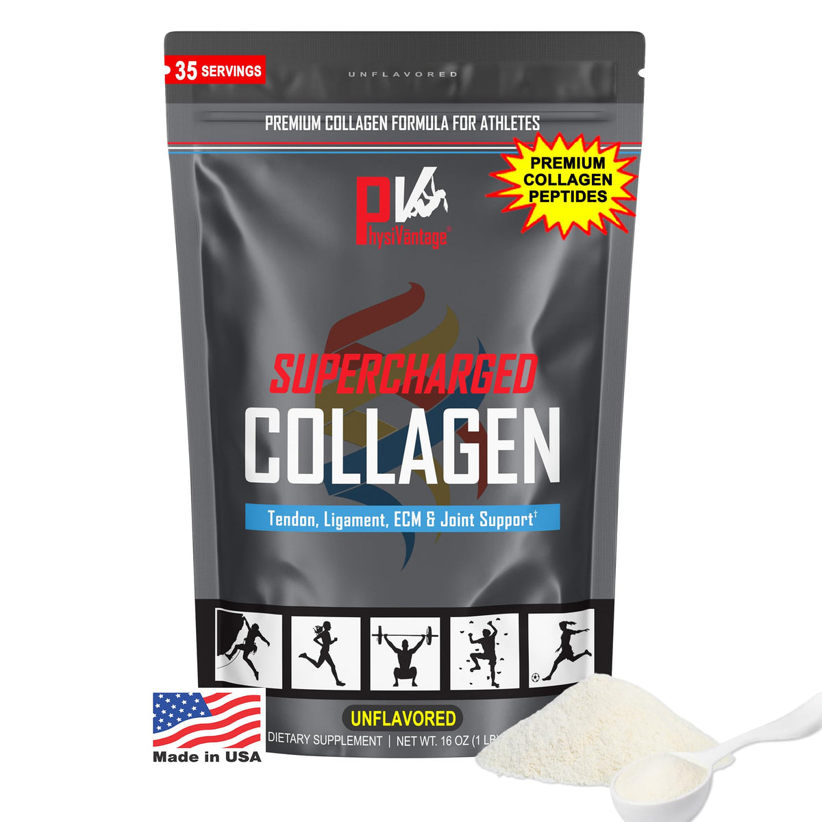 PhysiVantage Collagen en envase compresible, ideal para viaje y almacenamiento.