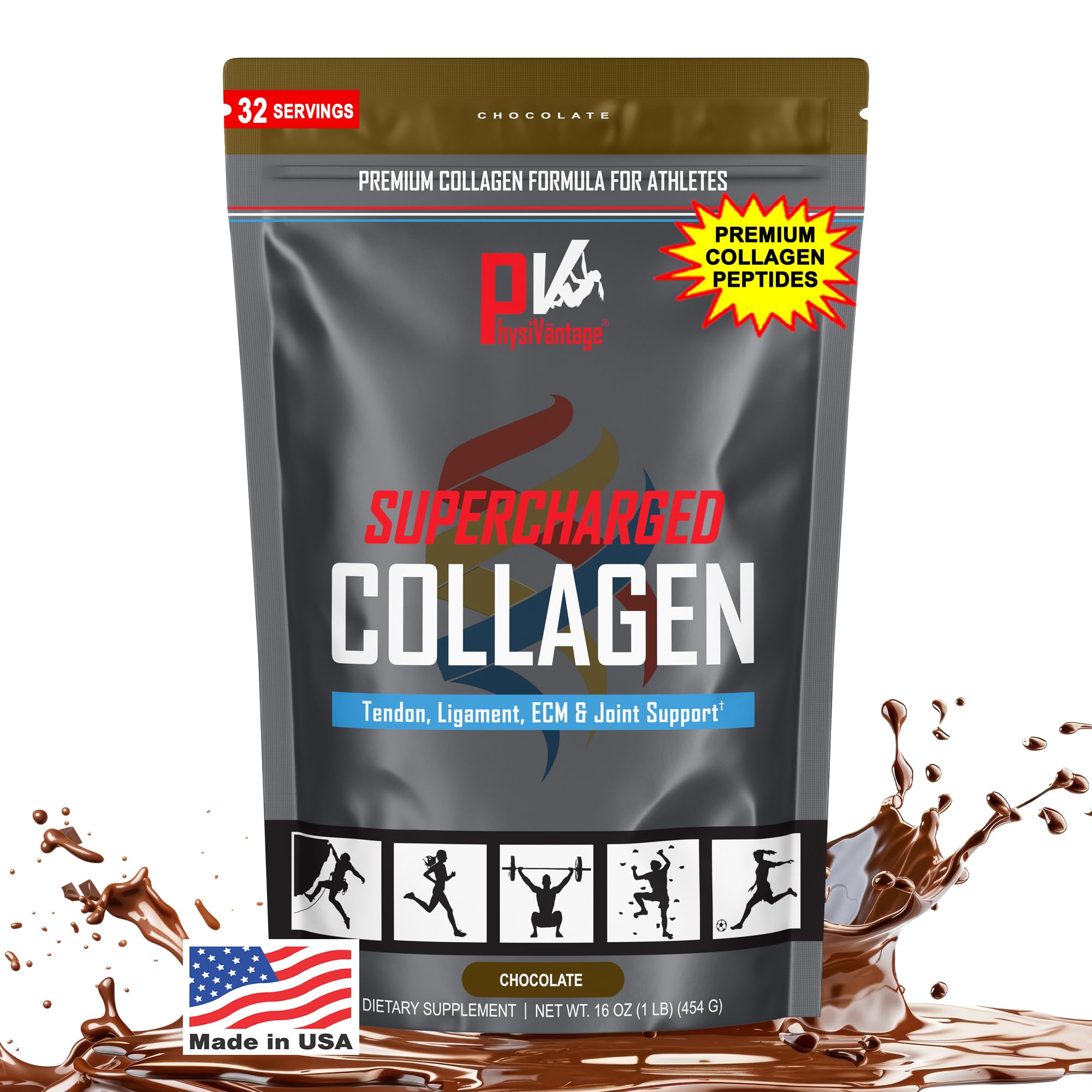 PhysiVantage Colágeno Supercargado en polvo chocolate, para batidos y apoyo a articulaciones.