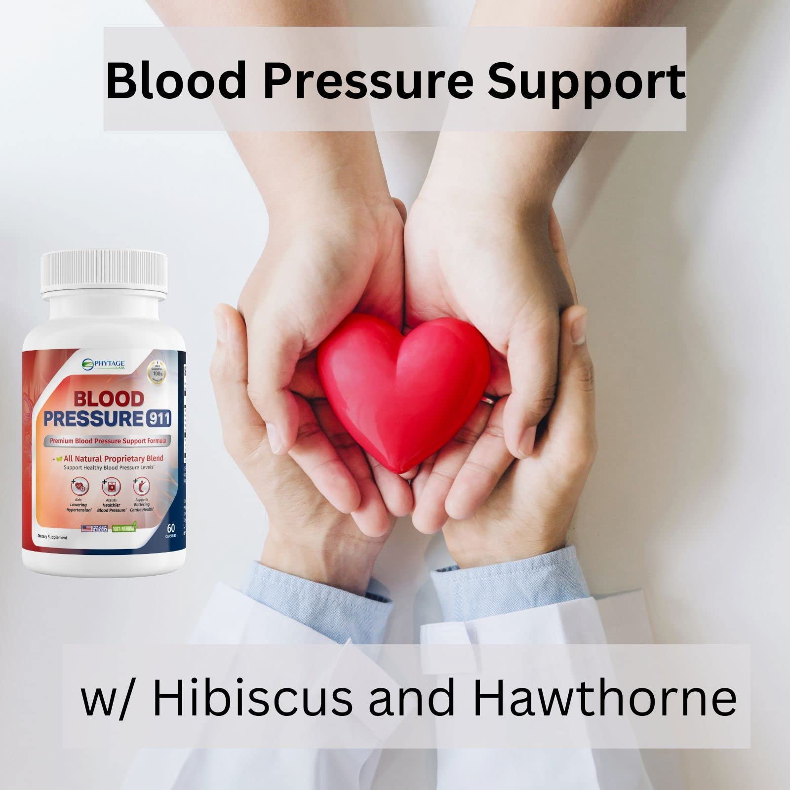 Phytage Labs Blood Pressure 911: cápsulas en mano, fácil de incorporar.
