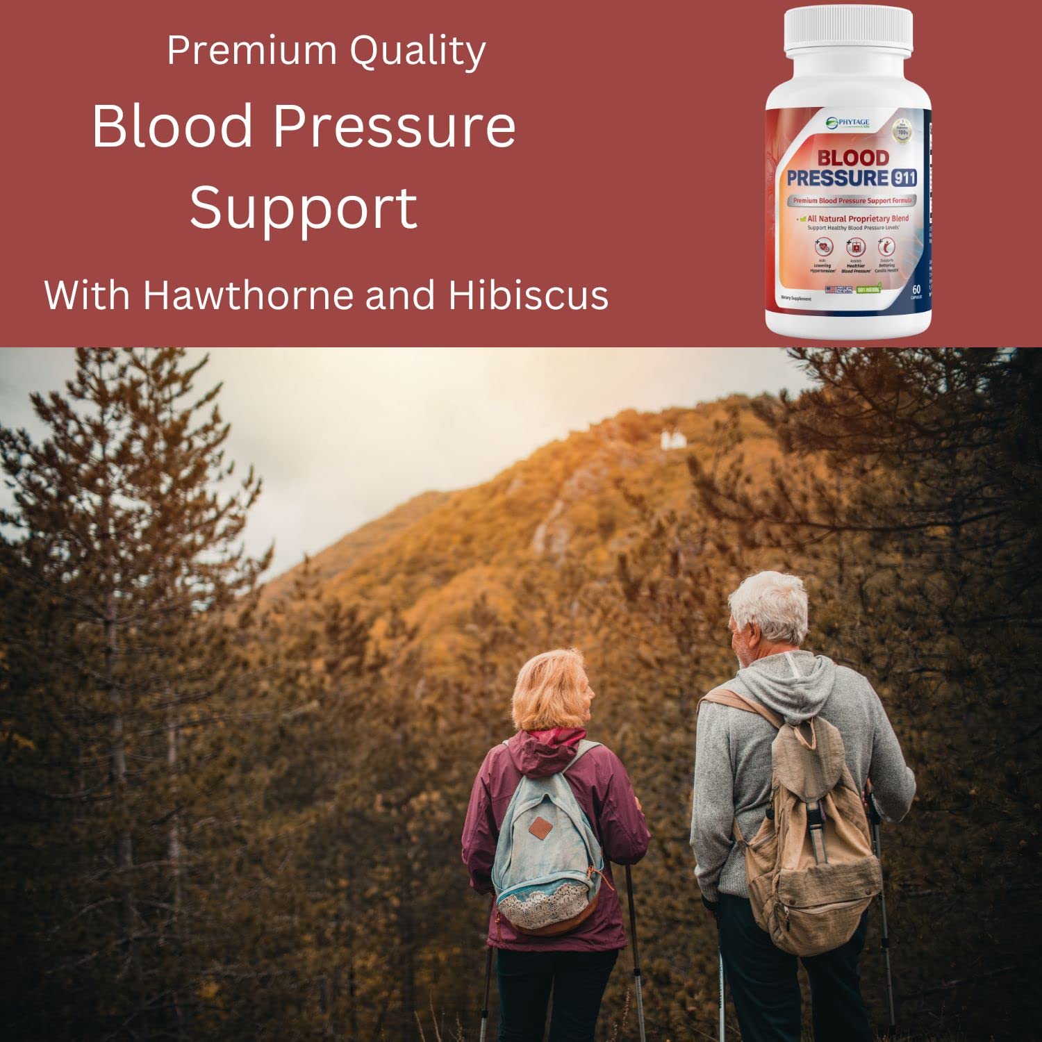 Phytage Labs Blood Pressure 911: etiqueta frontal con información clara.