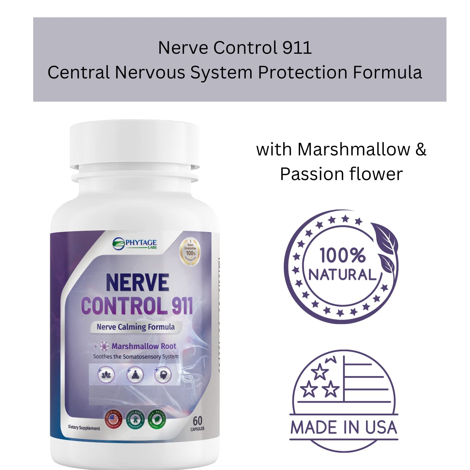 Phytage Labs Nerve Control 911, flor de pasiflora destacada, favorece la calma general.