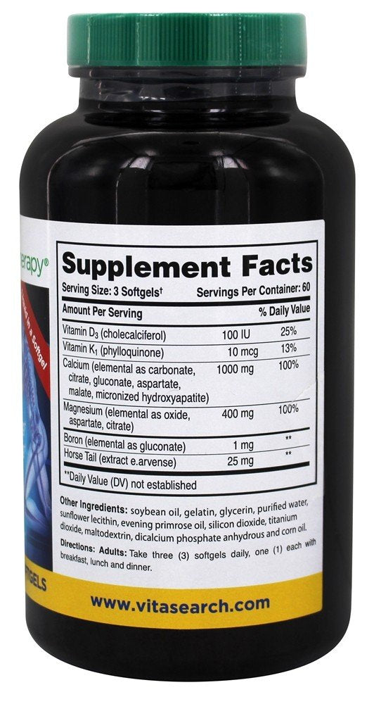 Phyto-Therapy calcio liquido capsula-blanda, etiqueta legible para controlar ingesta.