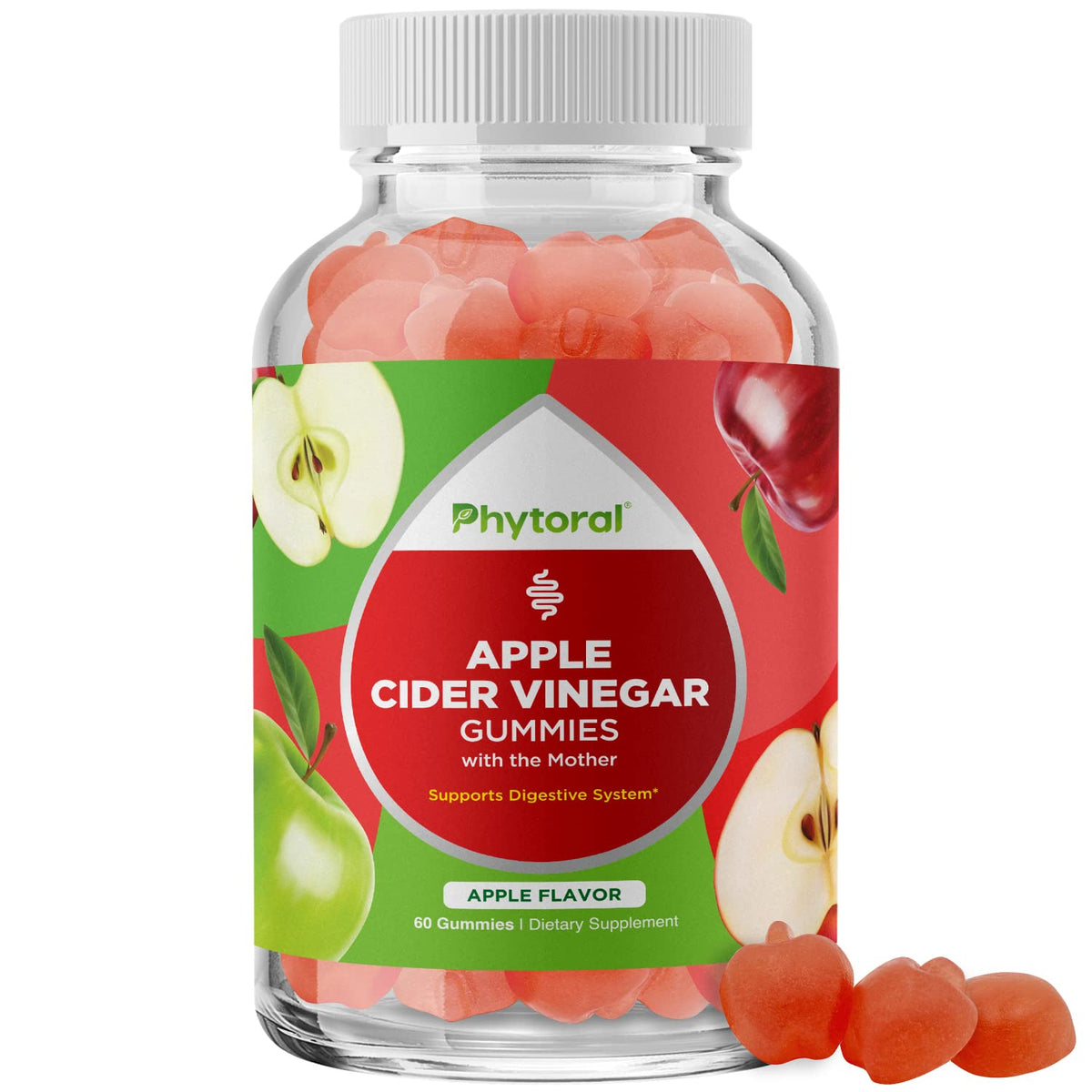 Phytoral gomitas vinagre de manzana madre, textura gomosa para apoyo digestivo diario.