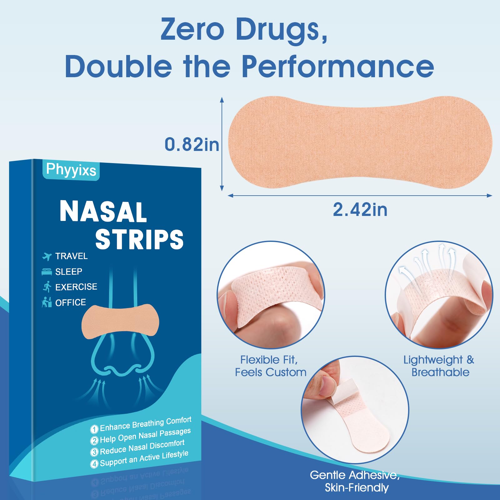 Phyyixs Nasal Strips: adherencia duradera incluso con sudor.