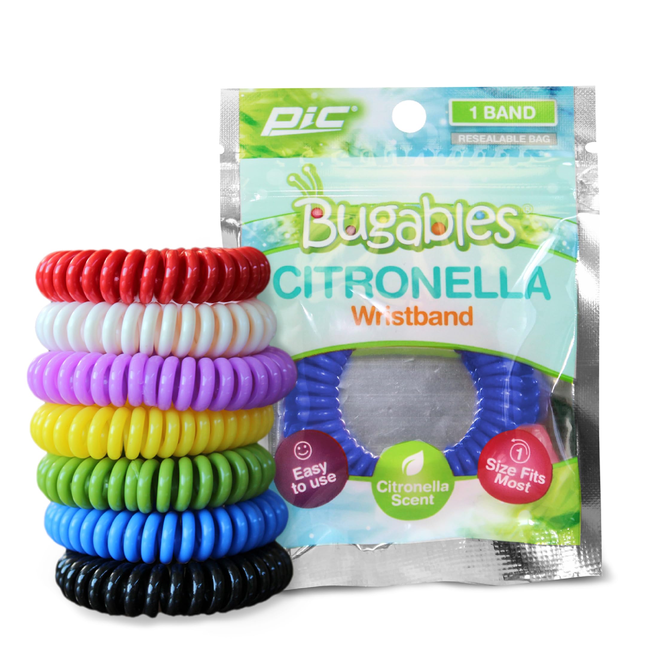 Pulsera PIC Citronella coil de colores para actividades al aire libre.
