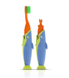 PIERROT Sharky cepillo infantil, vista frontal, diseño llamativo que fomenta el cepillado diario.