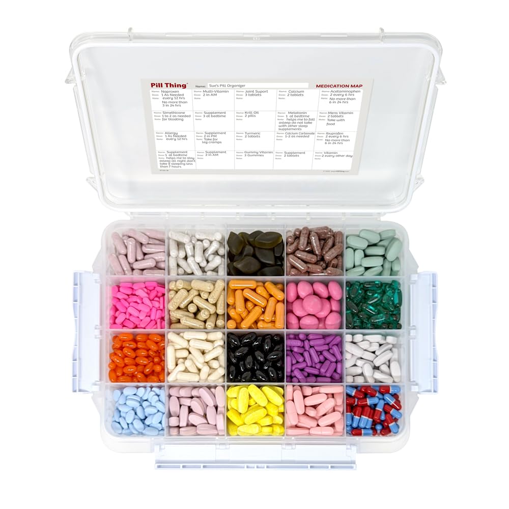 Pill Thing gran organizador mensual con asa para viaje seguro.