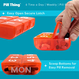 PILL THING: compartimentos de dosis de seis en cada caja para un día completo.