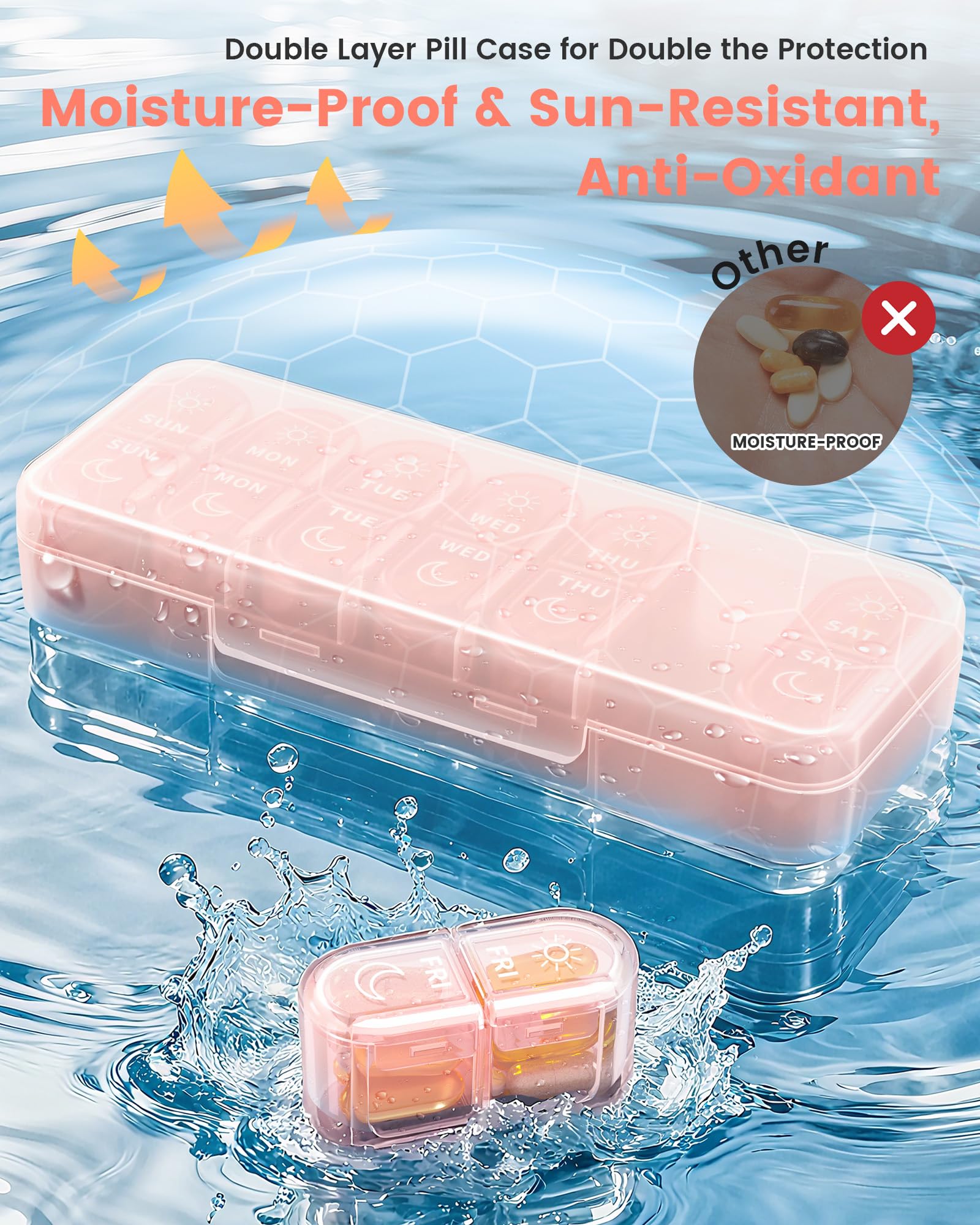 Pillex: barrera UV doble rosa protege la luz de tus pastillas.