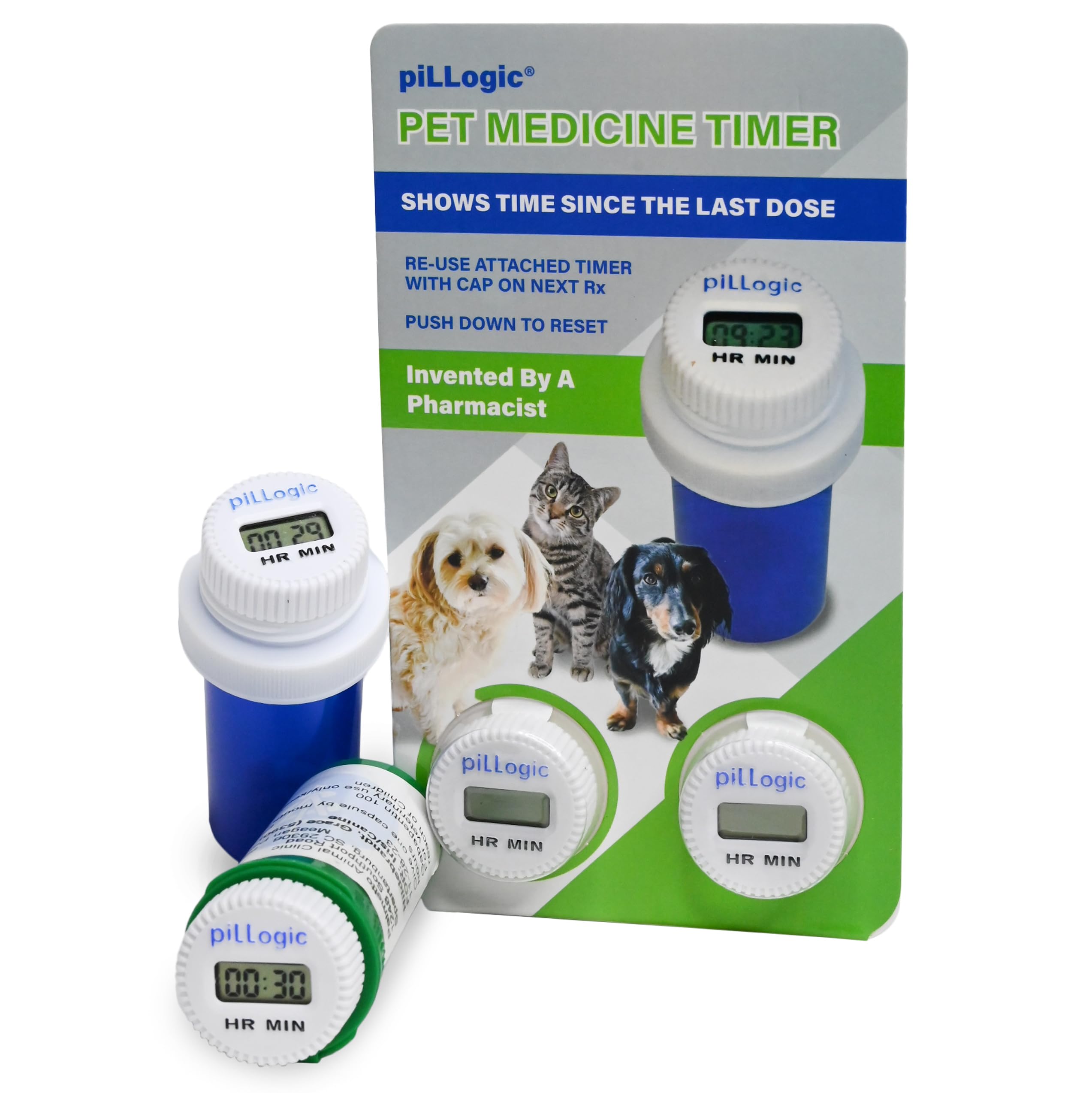 PILLOGIC temporizador de medicina para mascotas acoplado a la tapa, seguimiento simple de dosis.