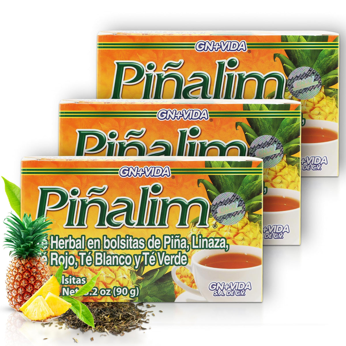PIÑALIM Te Pinalim GN+Vida Dieta, paquete de 3 cajas para consumo nocturno sin cafeína.
