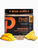 Pinch Magic fibra sin azúcar sabor tropical en vaso, apoyo digestivo suave