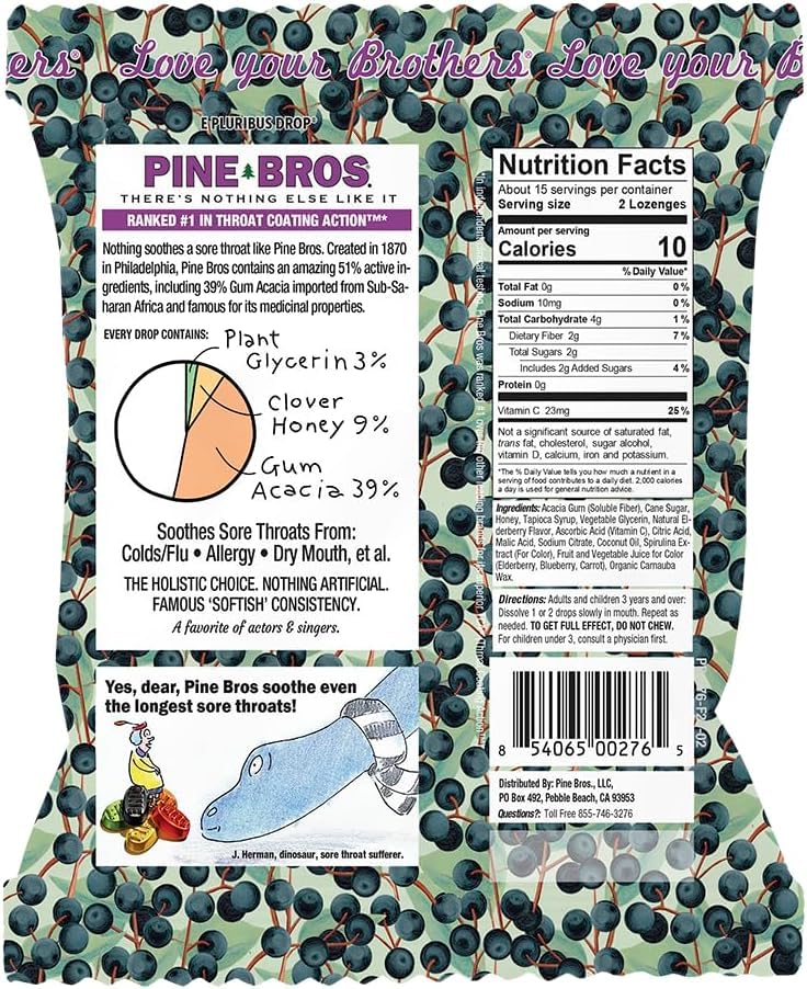 Pine Bros Gotas suaves, textura de disolución lenta para aliviar irritación.