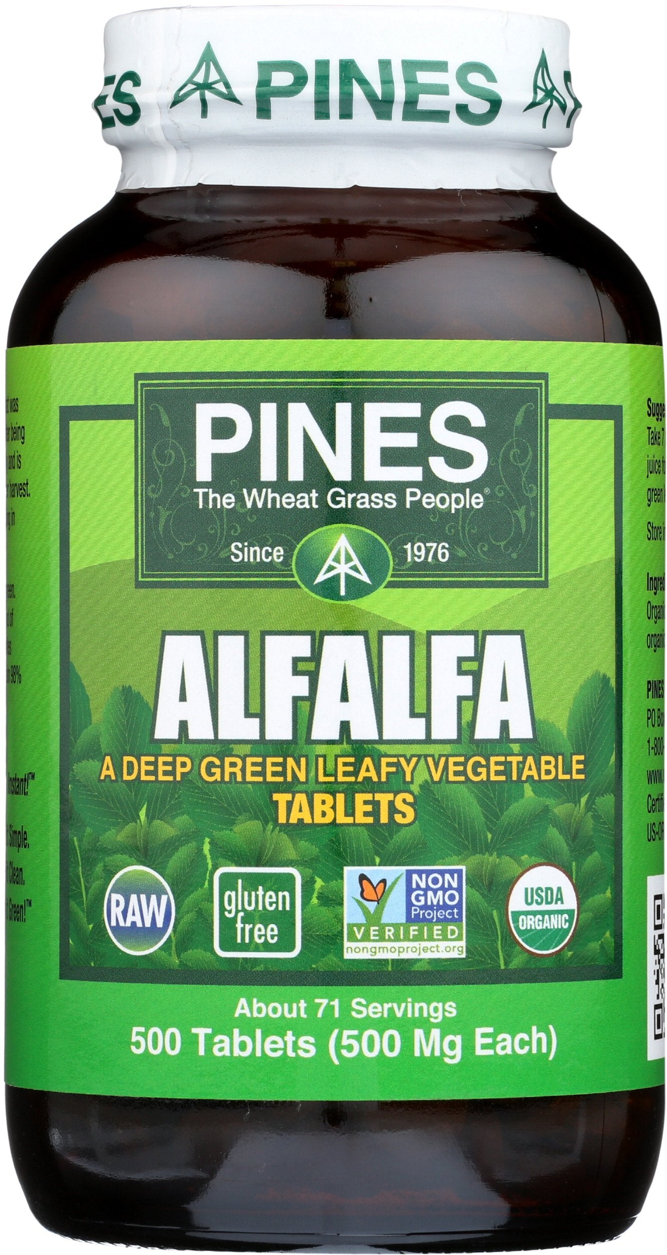 Pines Alfalfa bote de cápsulas para consumo diario.