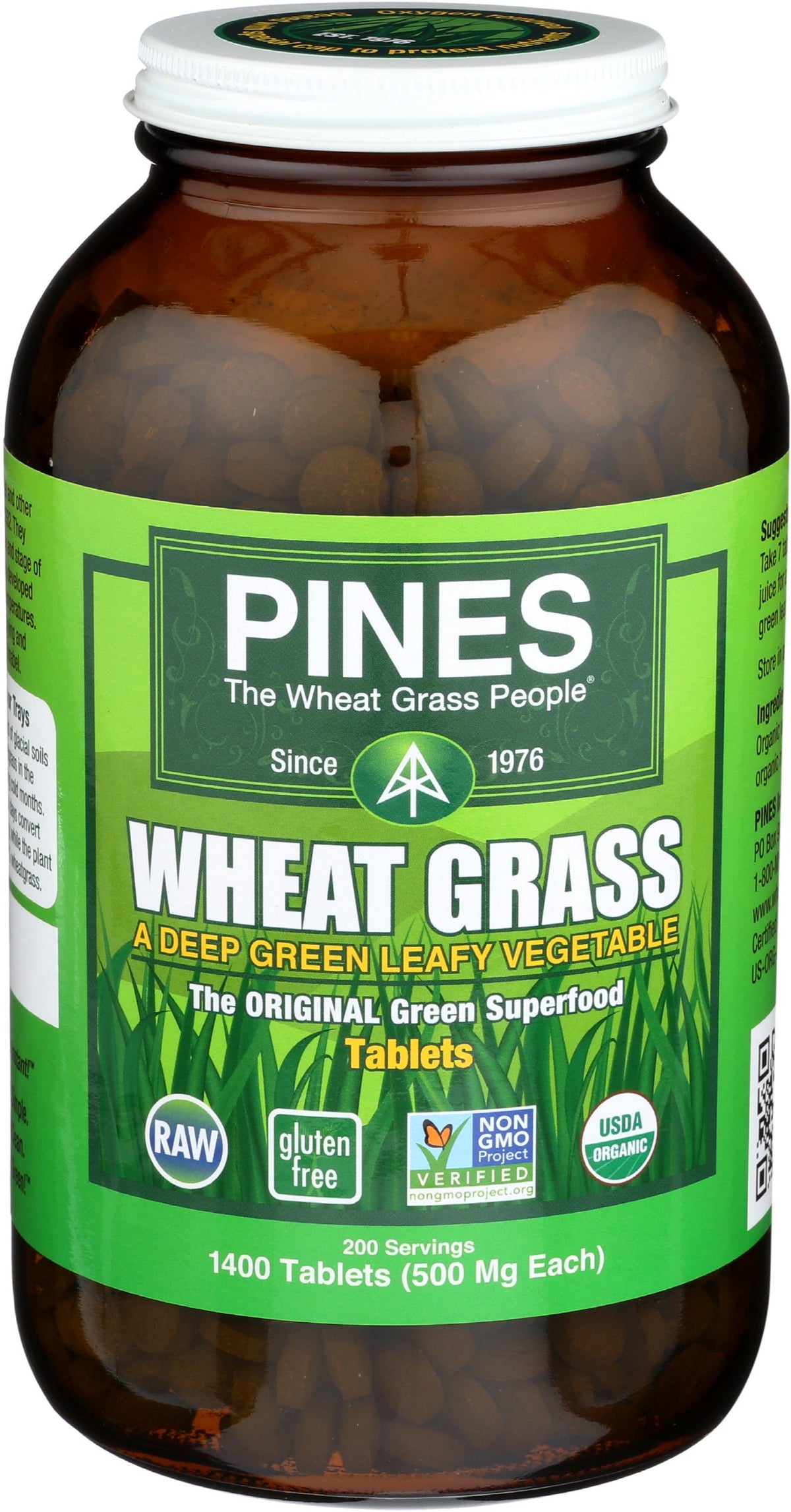 Pines Trigo Verde Tabletas en botella, dosis diaria conveniente para vegetales.