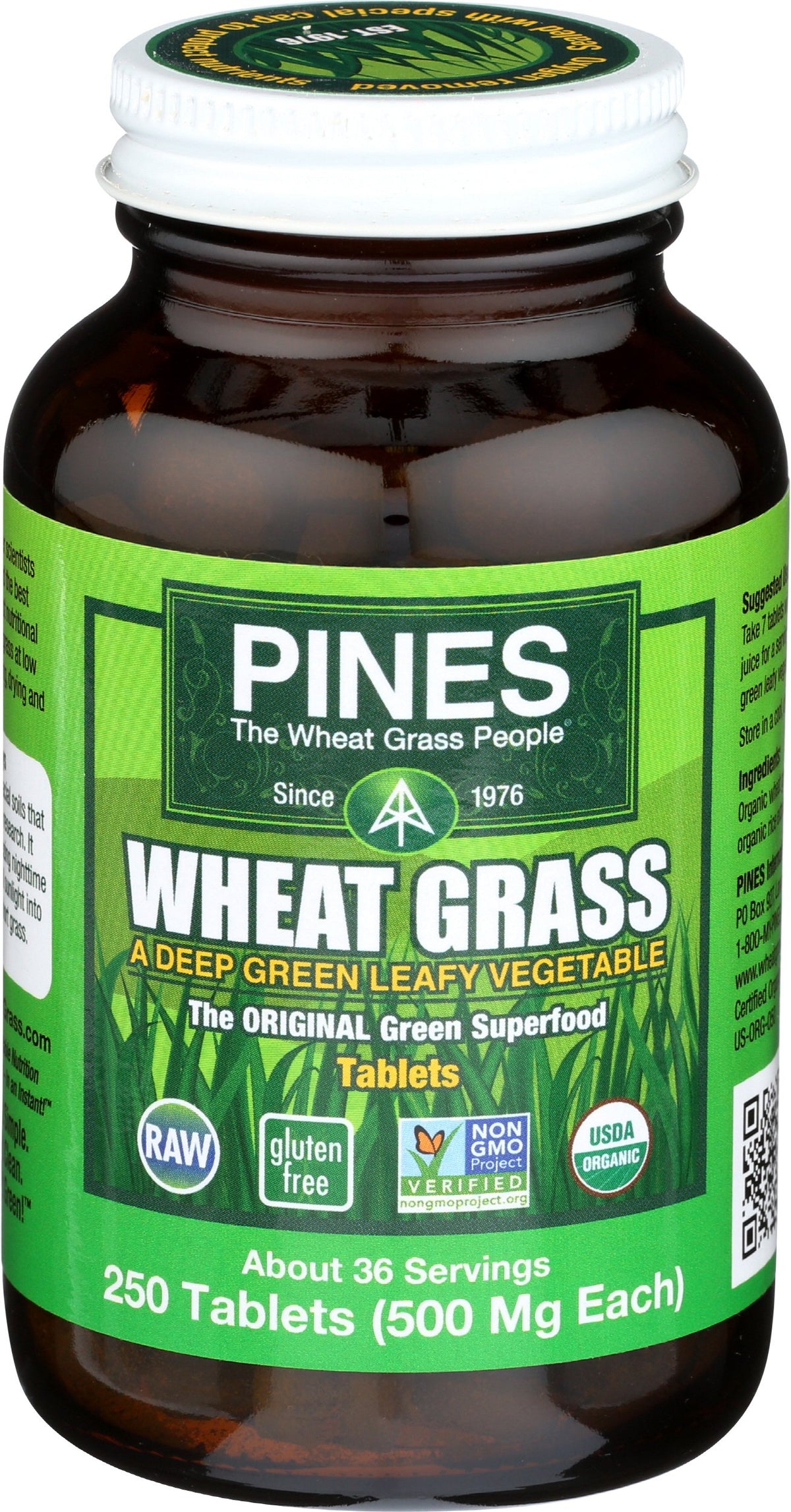 Pines tabletas de trigo verde, empaque compacto para consumo diario.