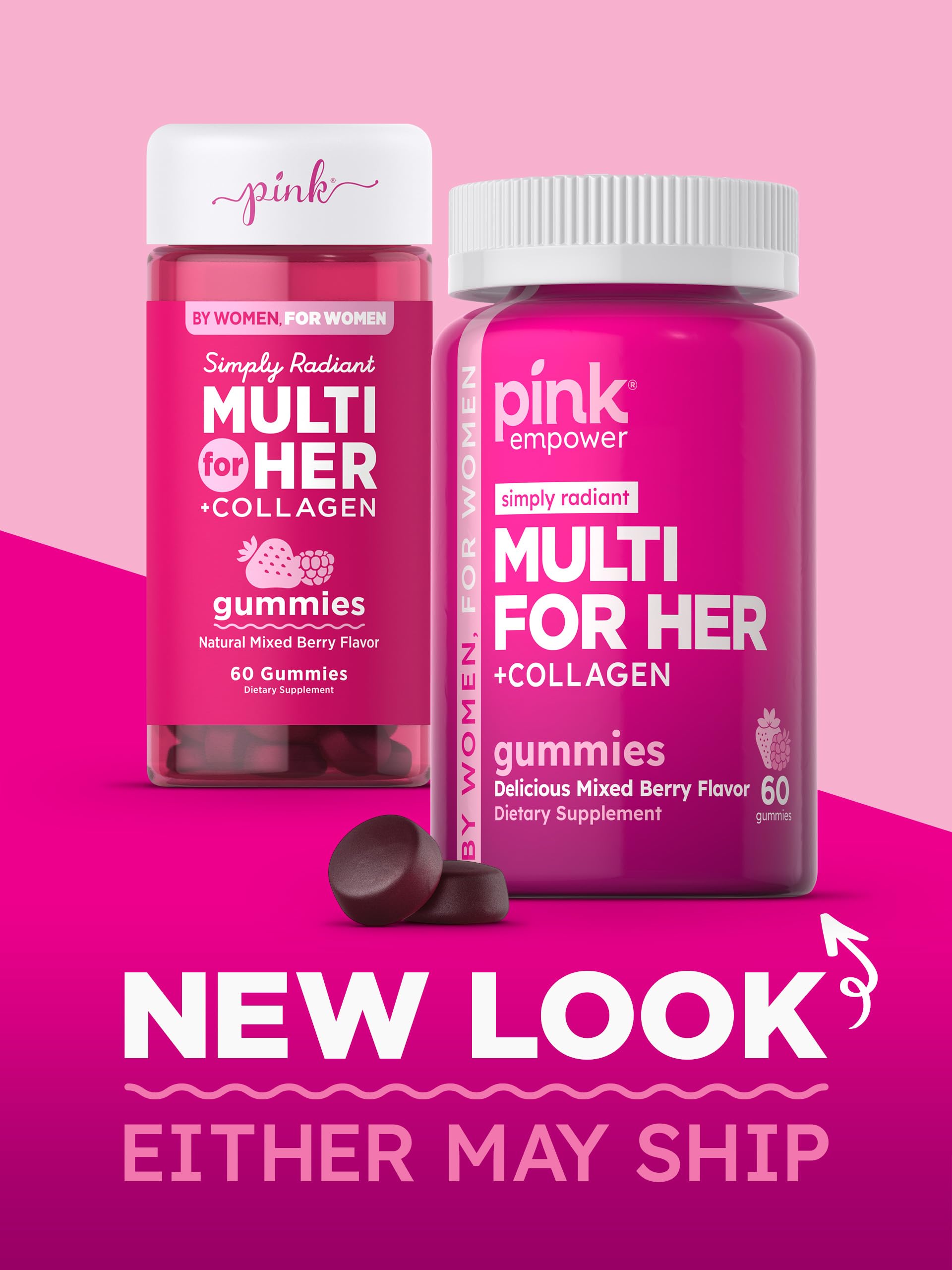 Frasco compacto de gomitas PINK, tamaño ideal para la rutina