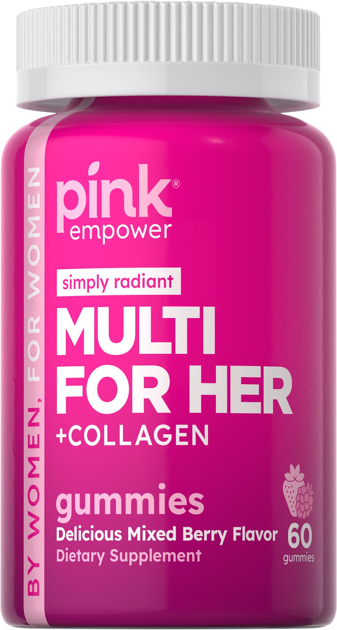 PINK Gomitas Multivitaminas para Mujeres, empaque visible y práctico, sabor frutos rojos