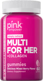 PINK Gomitas Multivitaminas para Mujeres, empaque visible y práctico, sabor frutos rojos