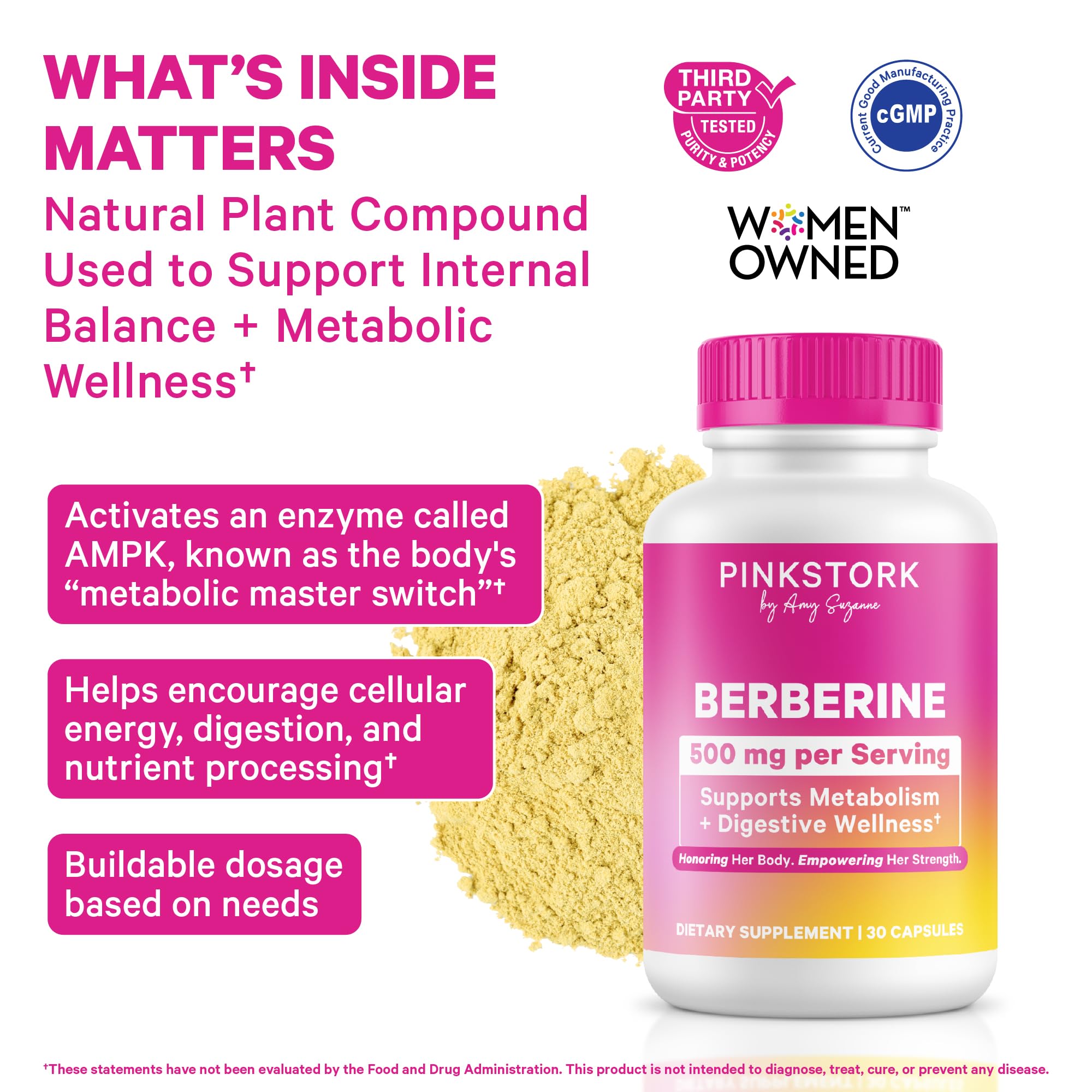 Pink Stork Berberina 500 mg: botella externa para almacenamiento cómodo.