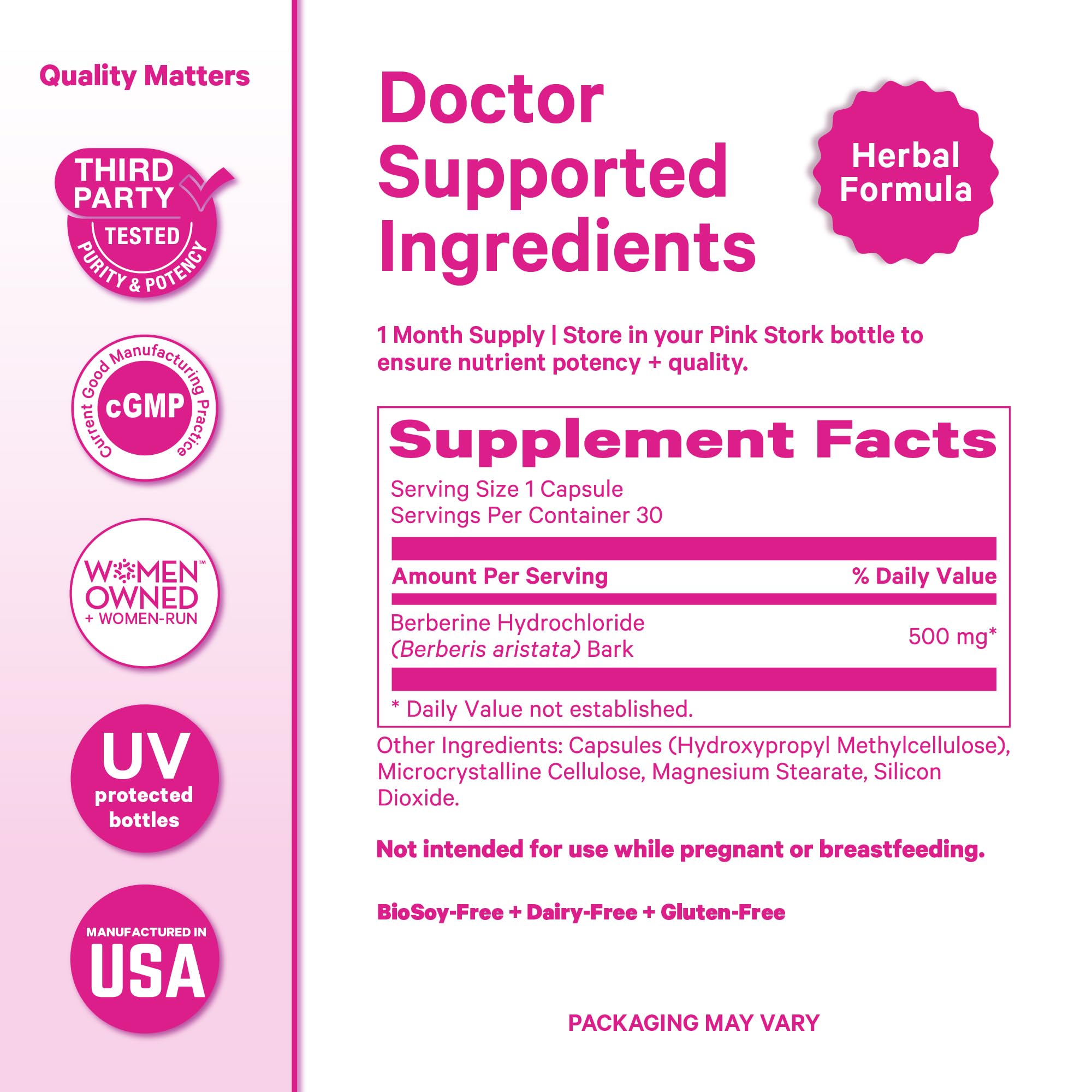 Pink Stork Berberina 500 mg: caja de empaque para un uso diario.