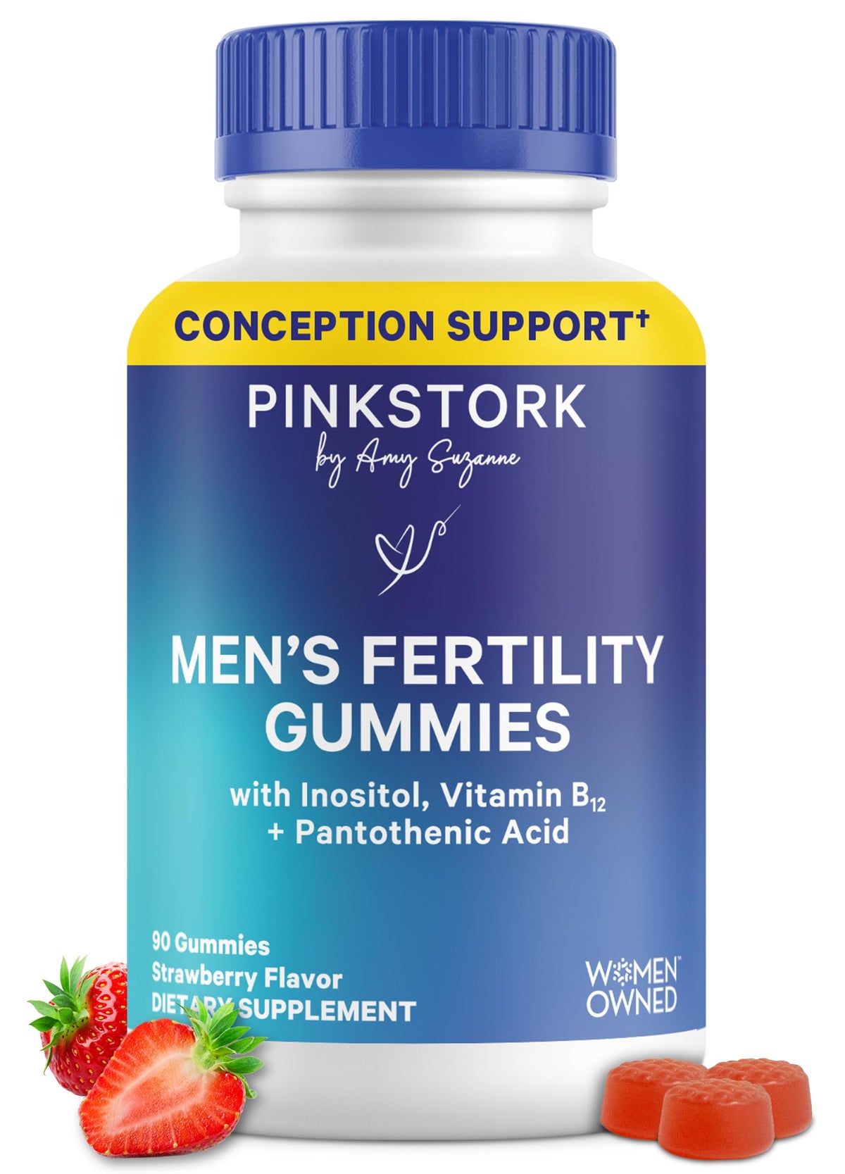 Gominolas Blue Stork de Pink Stork en botella para hombres, apoyo a la vitalidad diaria.