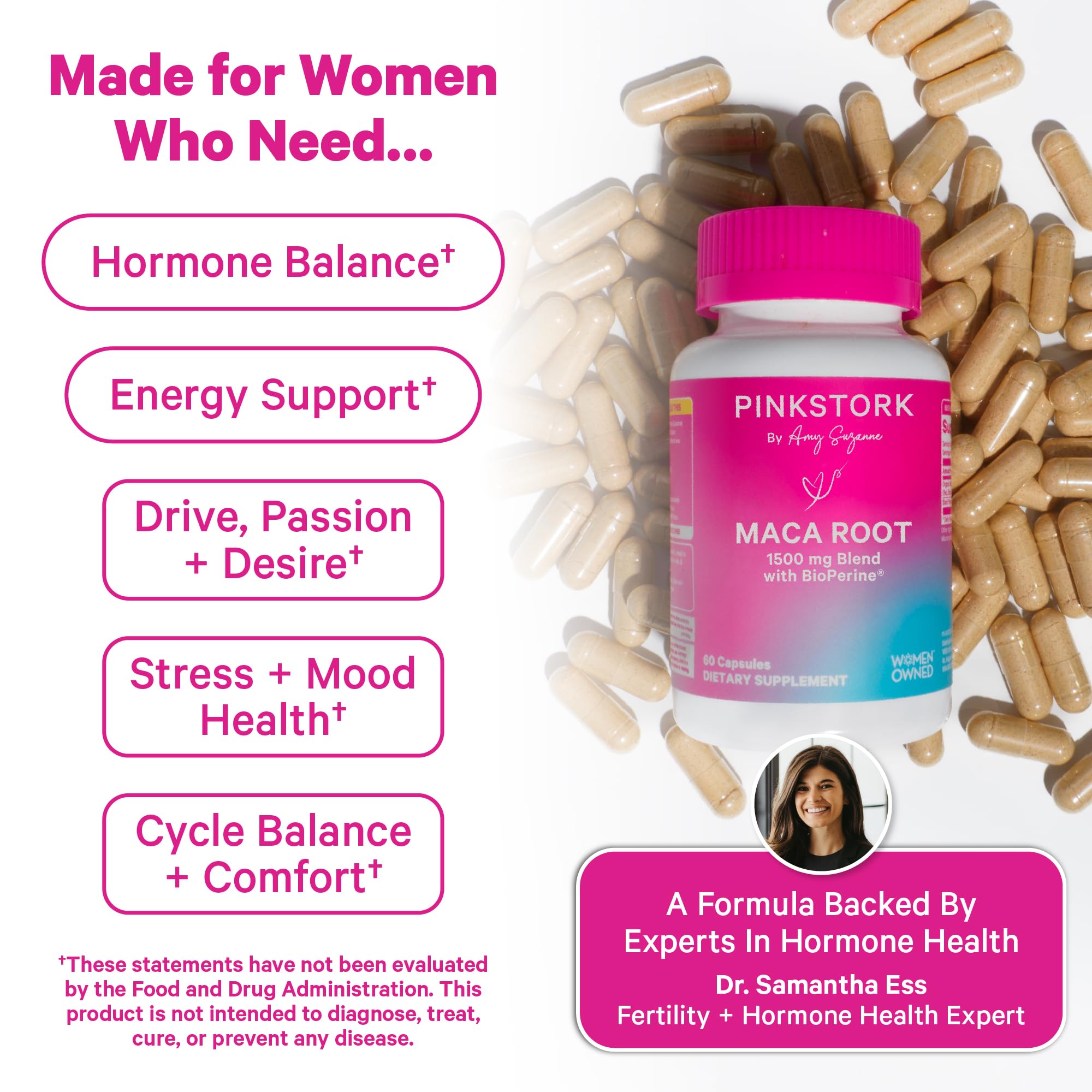 Pink Stork Maca Root Cápsulas: BioPerine para mejor absorción de nutrientes