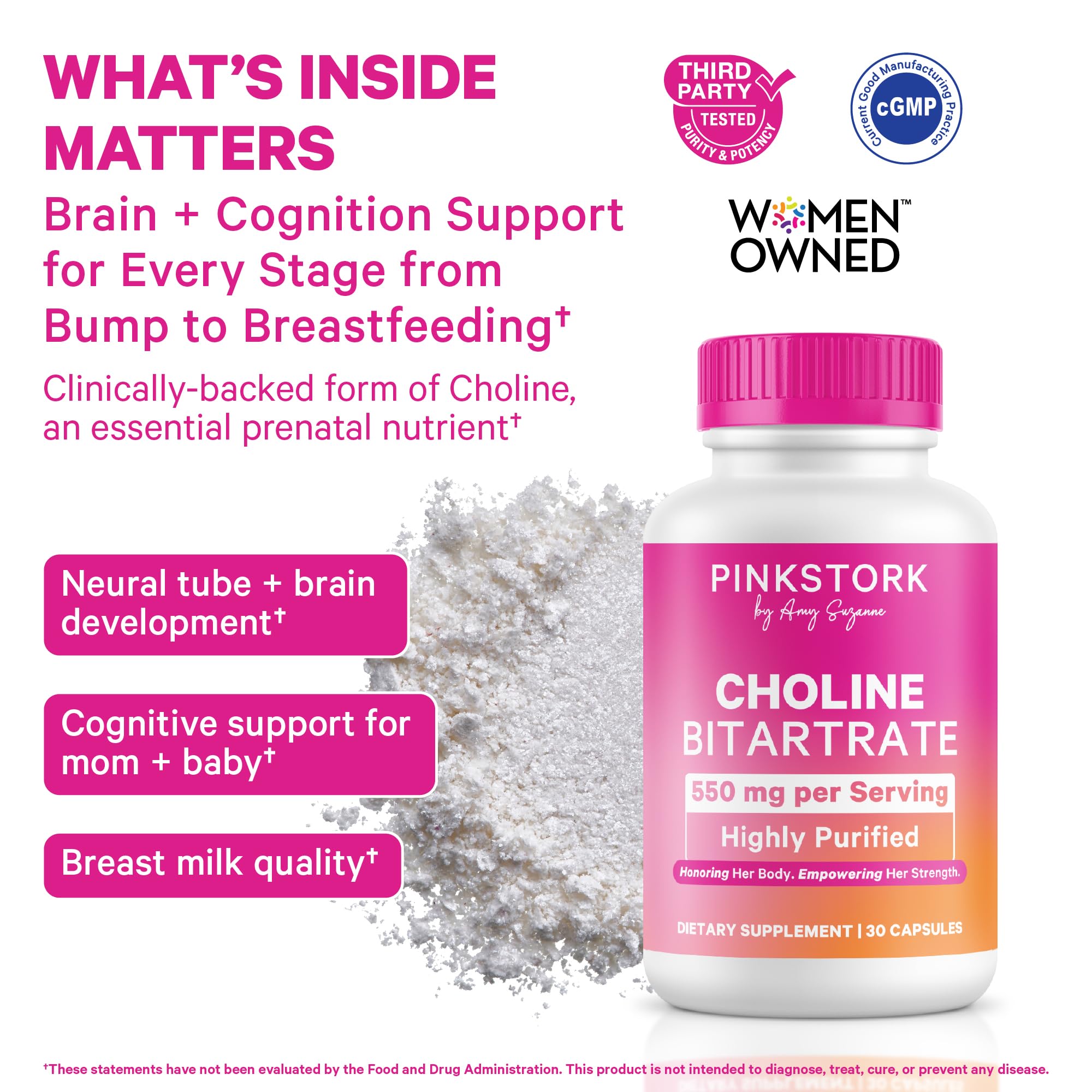 Capsula diaria de Pink Stork Choline para embarazo y posparto.