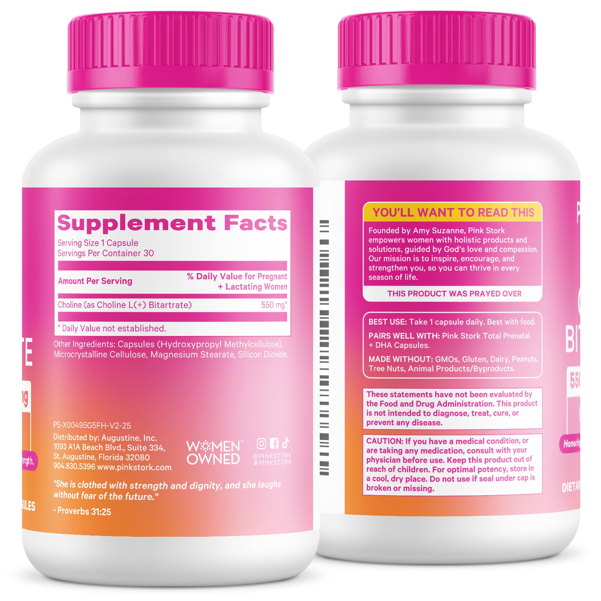 Pink Stork Choline en cápsula compacta para uso diario.