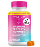 Pink Stork gomitas fertilidad; botella visible para ritual diario de cuidado hormonal