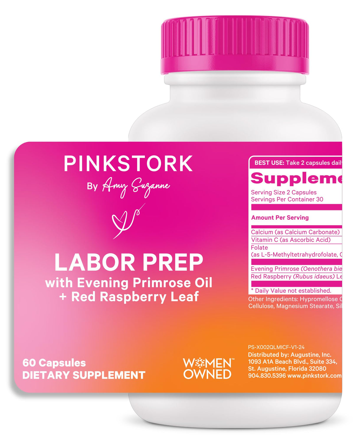 Pink Stork Labor Prep: botella de cápsulas para apoyar el tramo final del embarazo.