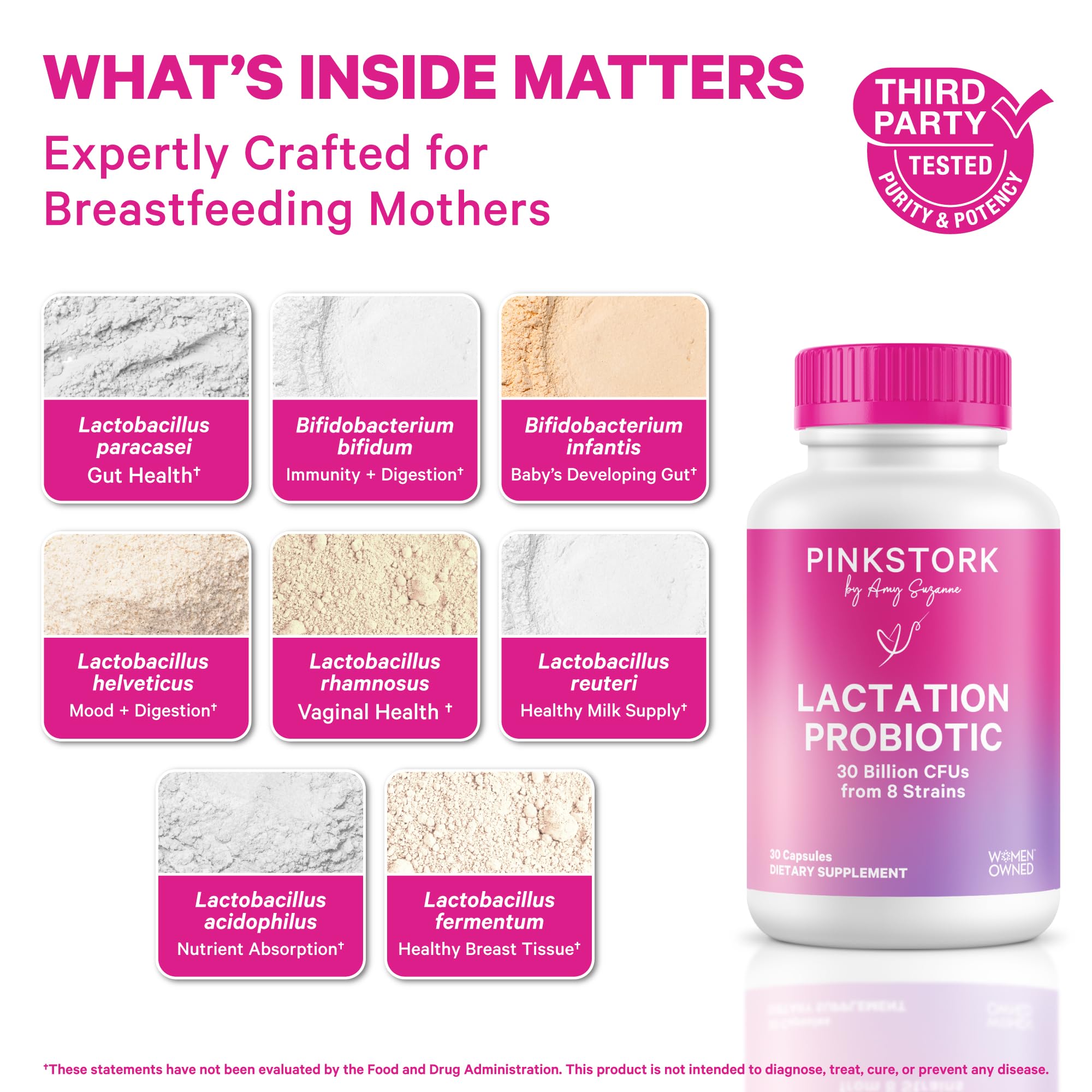 Pink Stork Lactation Probiotic cápsulas en botella, dosis diaria conveniente