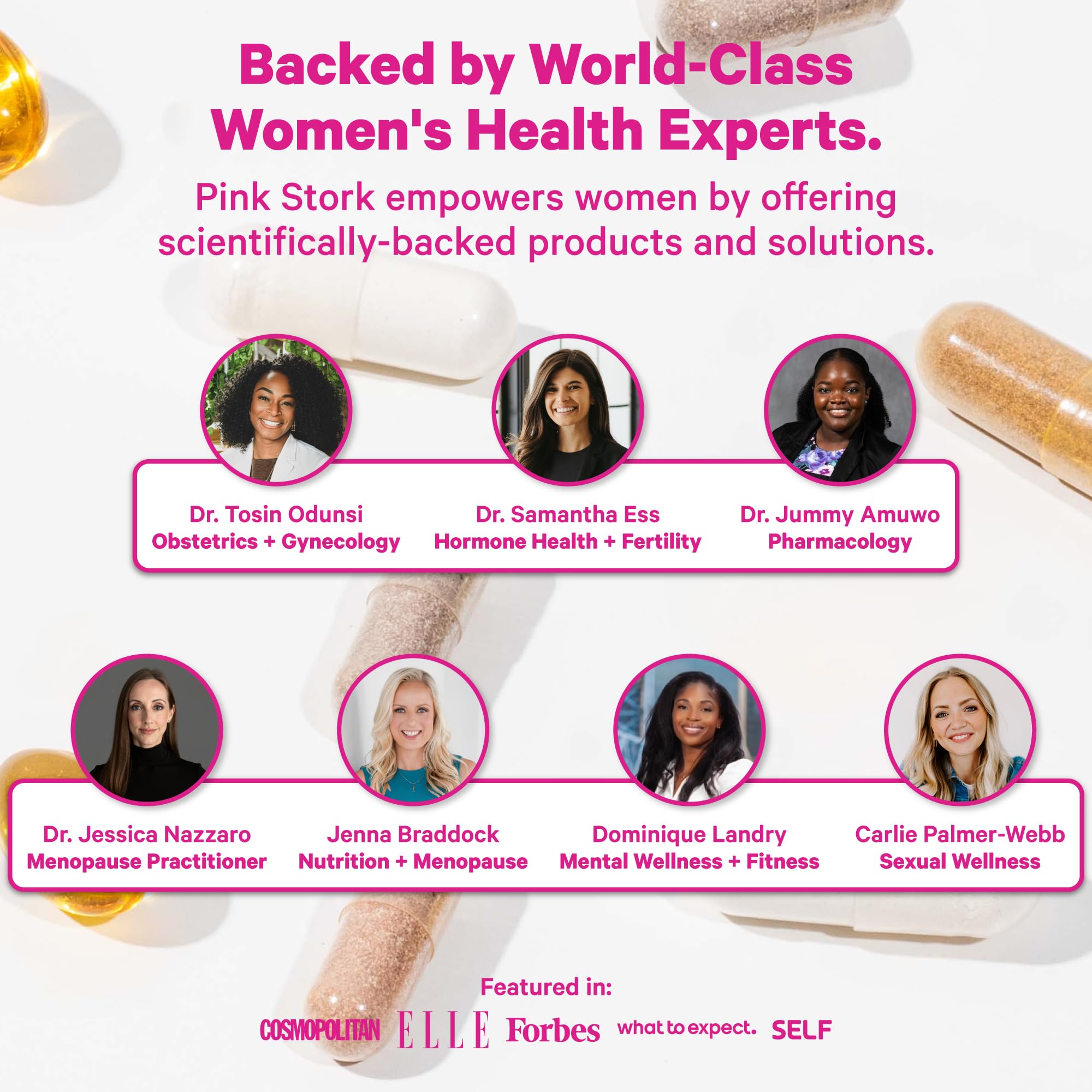 Mezcla fácil de Pink Stork líquido prenatal en bebidas.