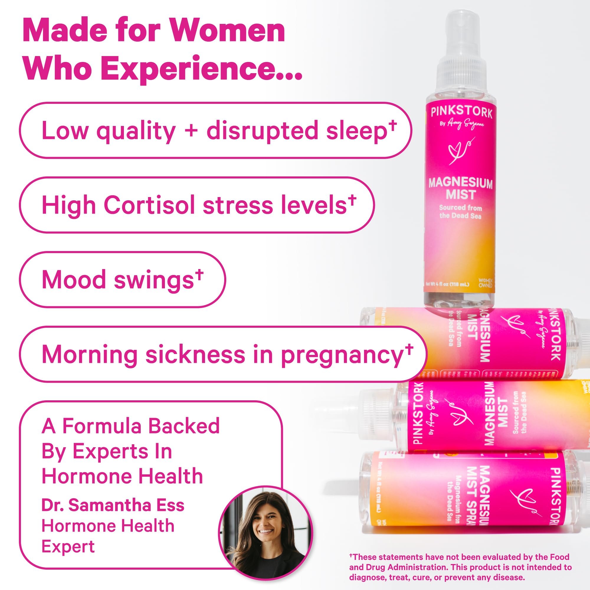 Pink Stork Magnesio aplicado en el cuerpo promueve hidratación y brillo suave