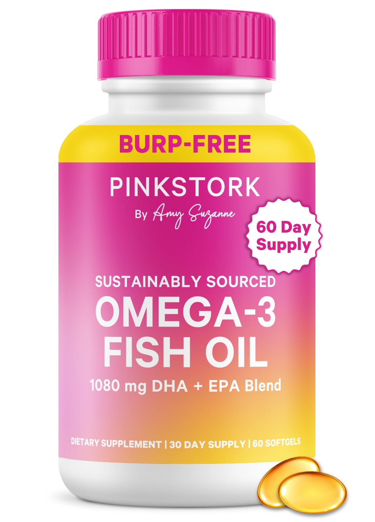 Pink Stork Omega 3: botella frontal para apoyo general diario