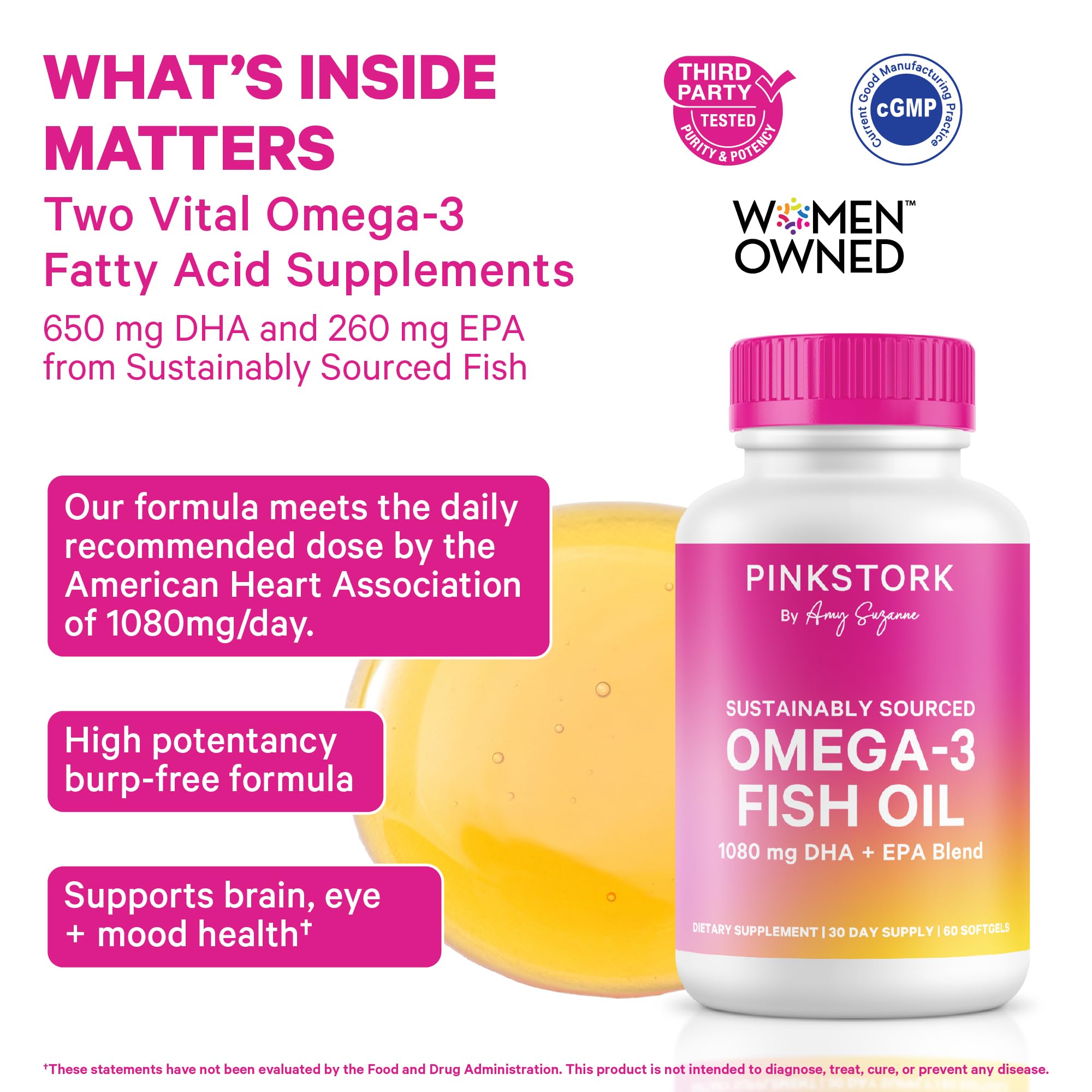 Cápsulas suaves Pink Stork Omega 3 para uso diario cómodo