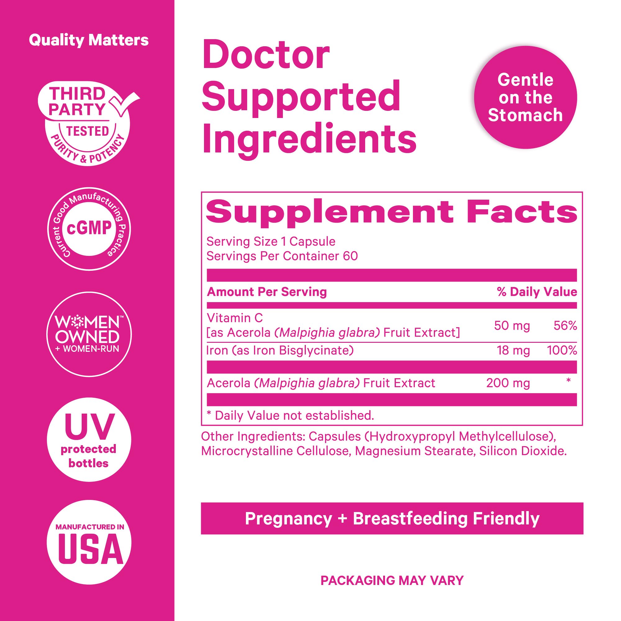 Pink Stork Prenatal etiqueta detallada con indicaciones claras