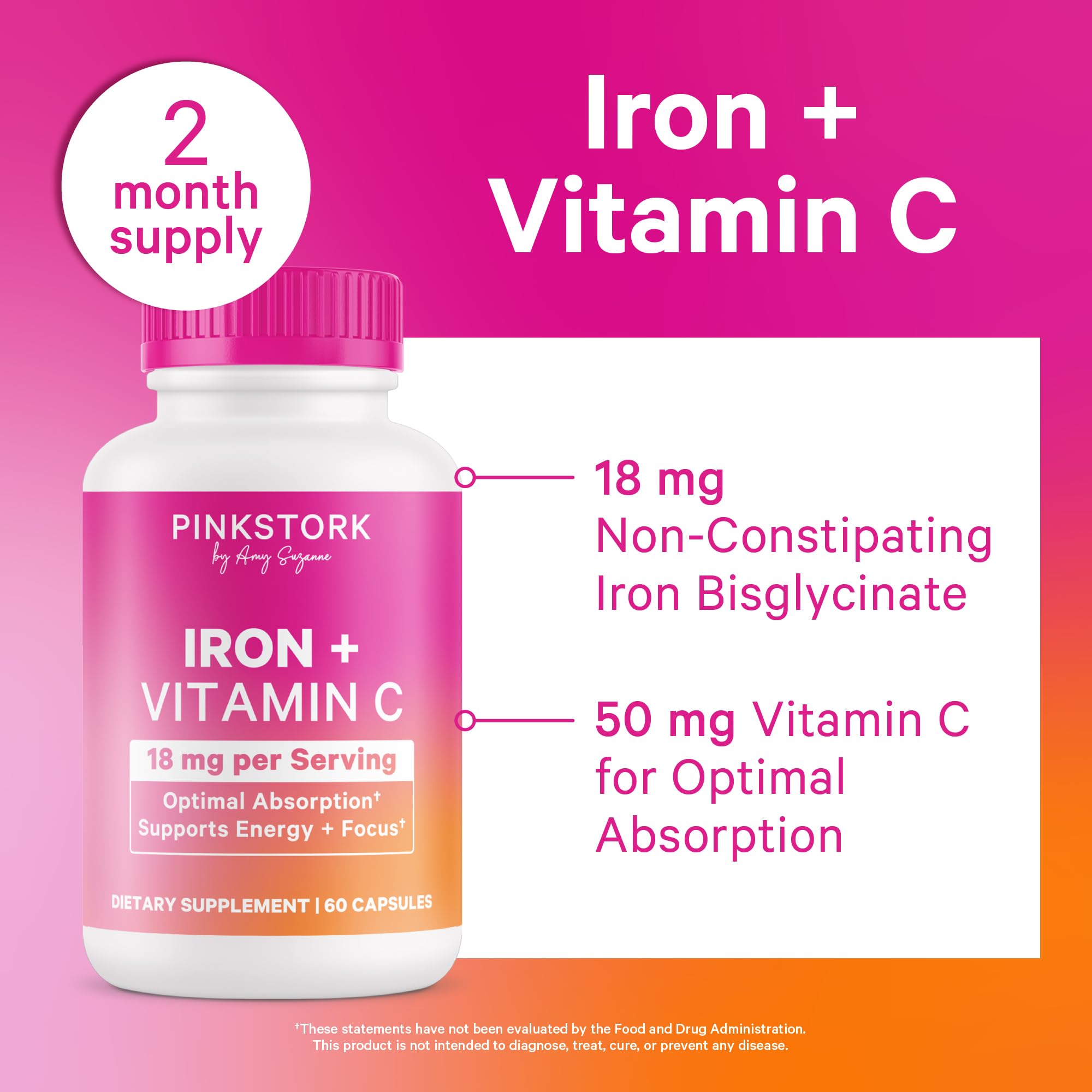 Pink Stork Prenatal Vitamina C para absorción óptima de hierro