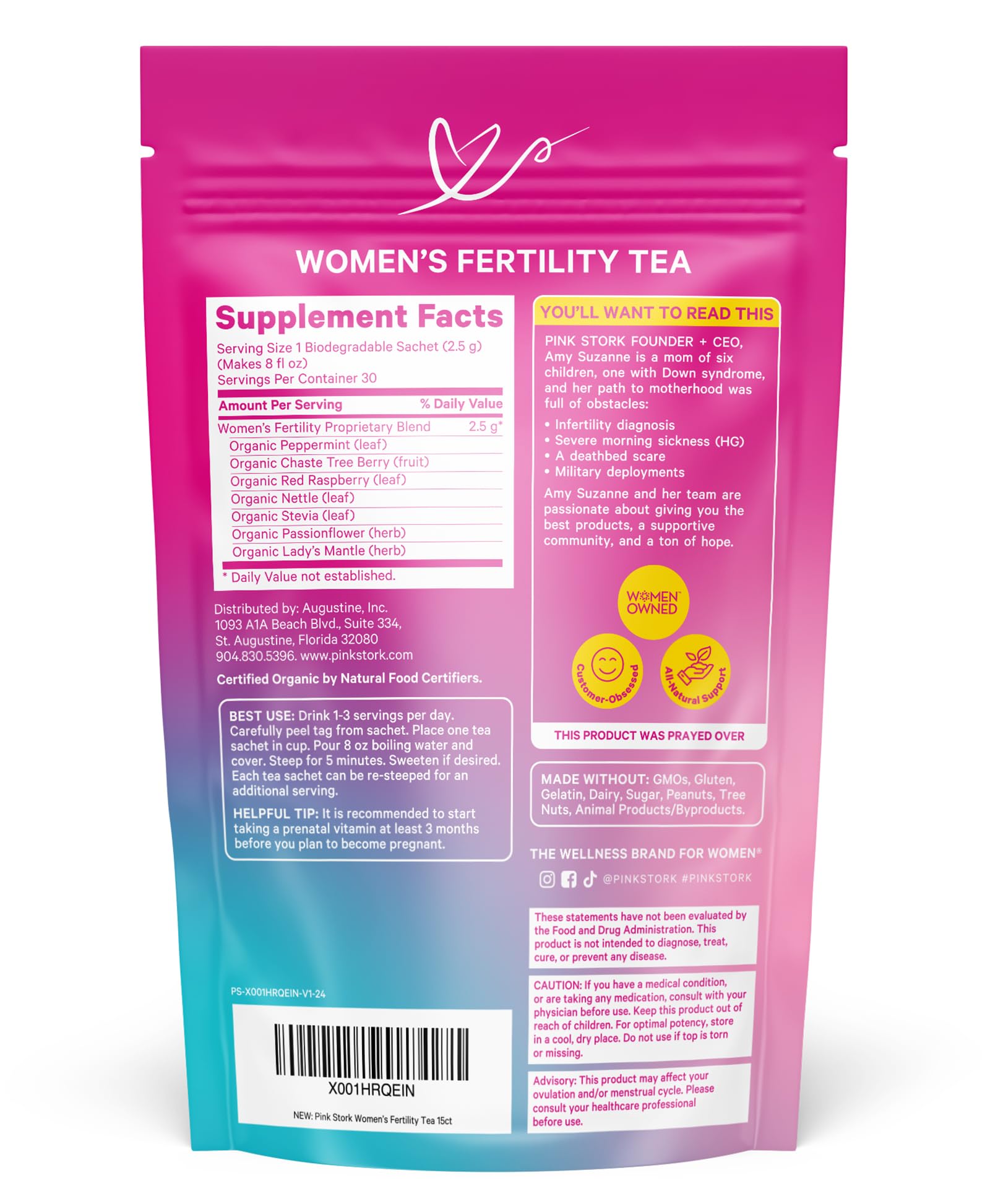 Bolsita de té Pink Stork reutilizable dos veces.