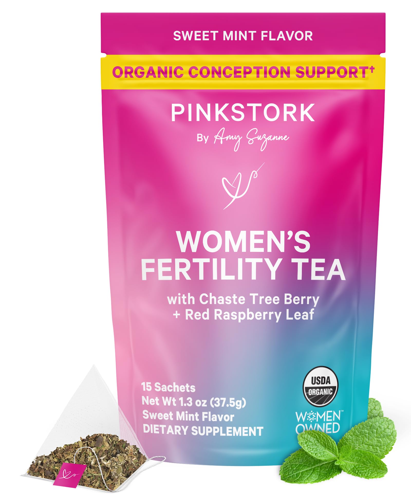 Té de Fertilidad Pink Stork con sabor a menta para apoyo diario.