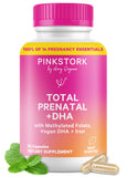 Pink Stork Total Prenatal, botella, apoyo diario de nutrición durante el embarazo