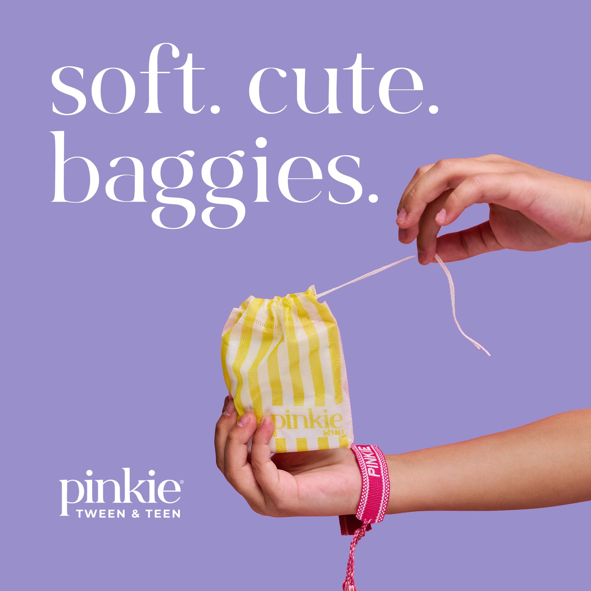 Pinkie Period Starter Pads bolsa suave, estuche reutilizable que facilita el transporte.
