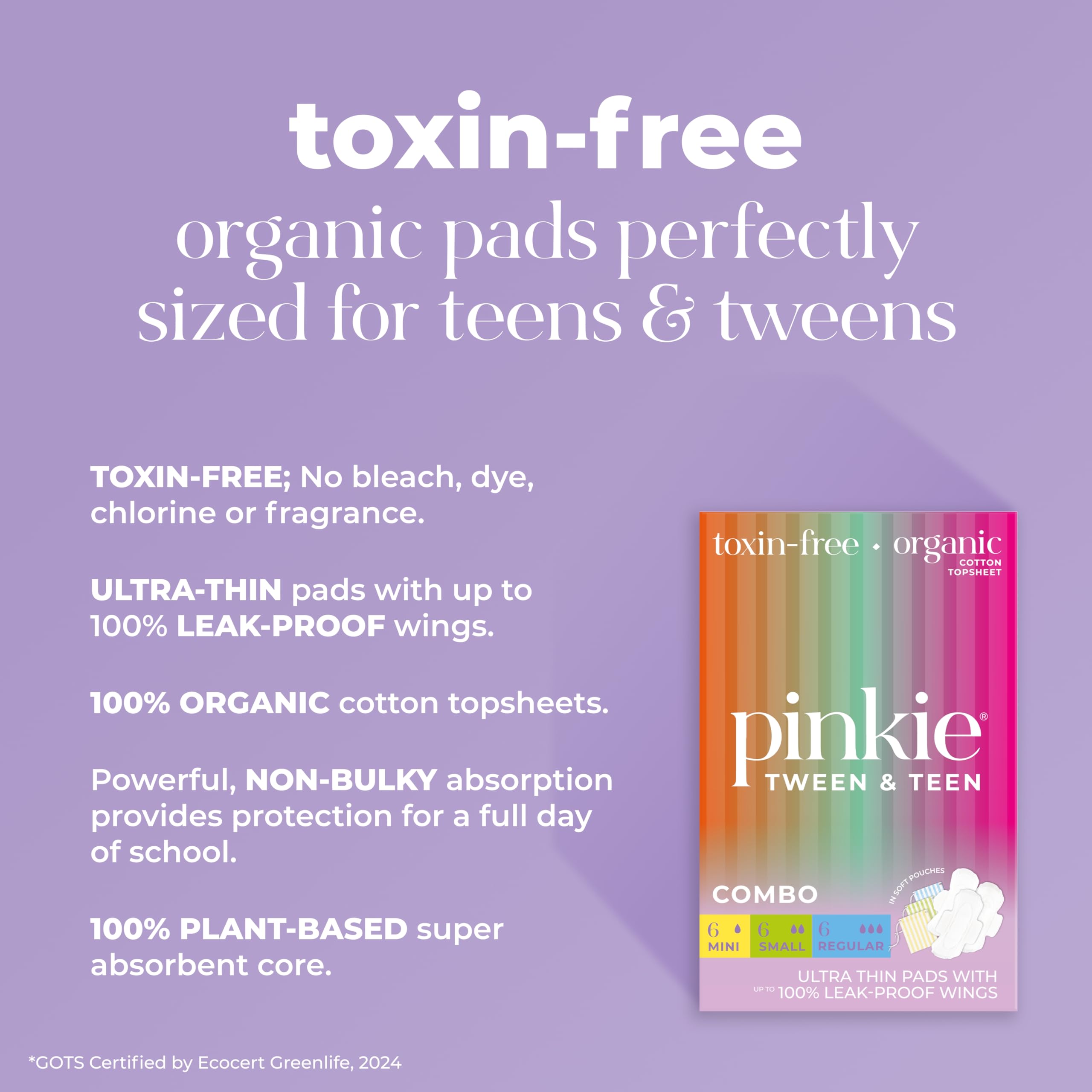 Pinkie Period Starter Pads sin cloro, opción más limpia para el cuidado diario.