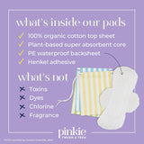 Pinkie Period Starter Pads topsheet orgánico, superficie suave que ayuda a sentirse seco.