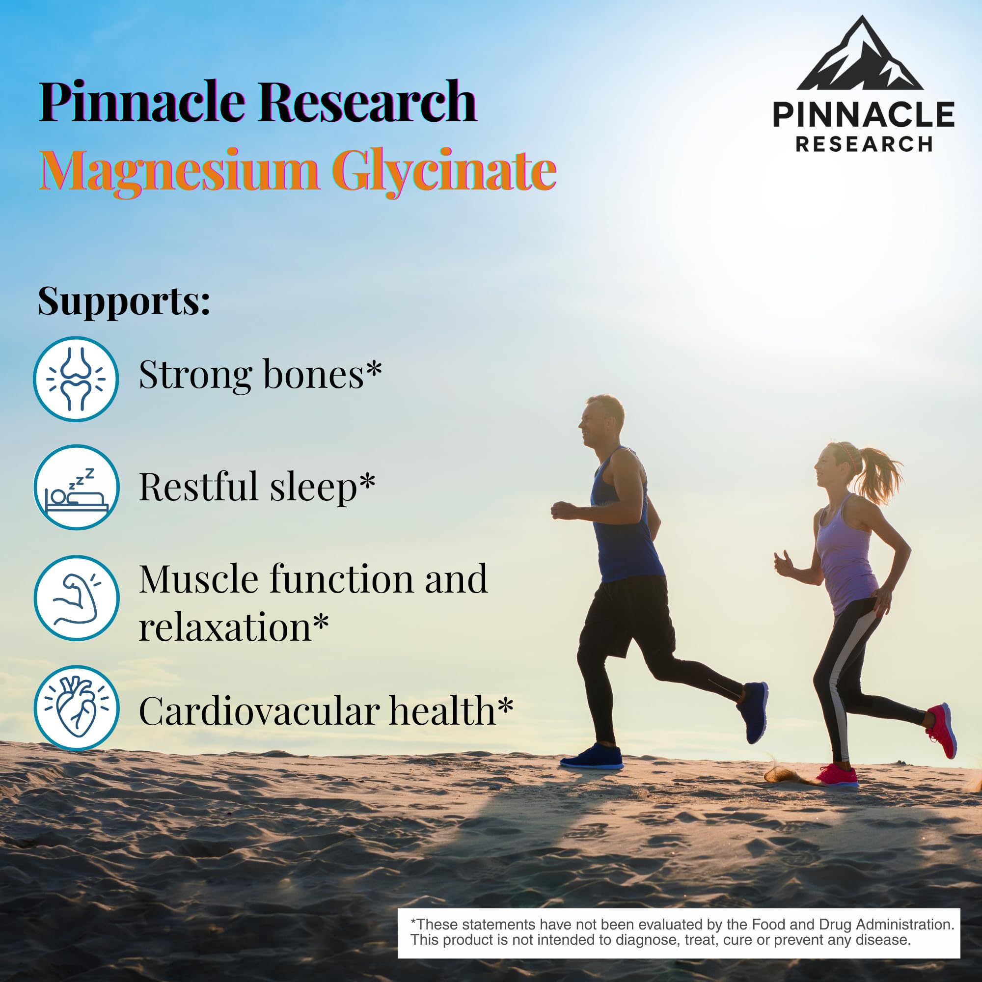 Etiqueta detalle de Pinnacle Research Magnesio glicinato, pureza y calidad destacadas.